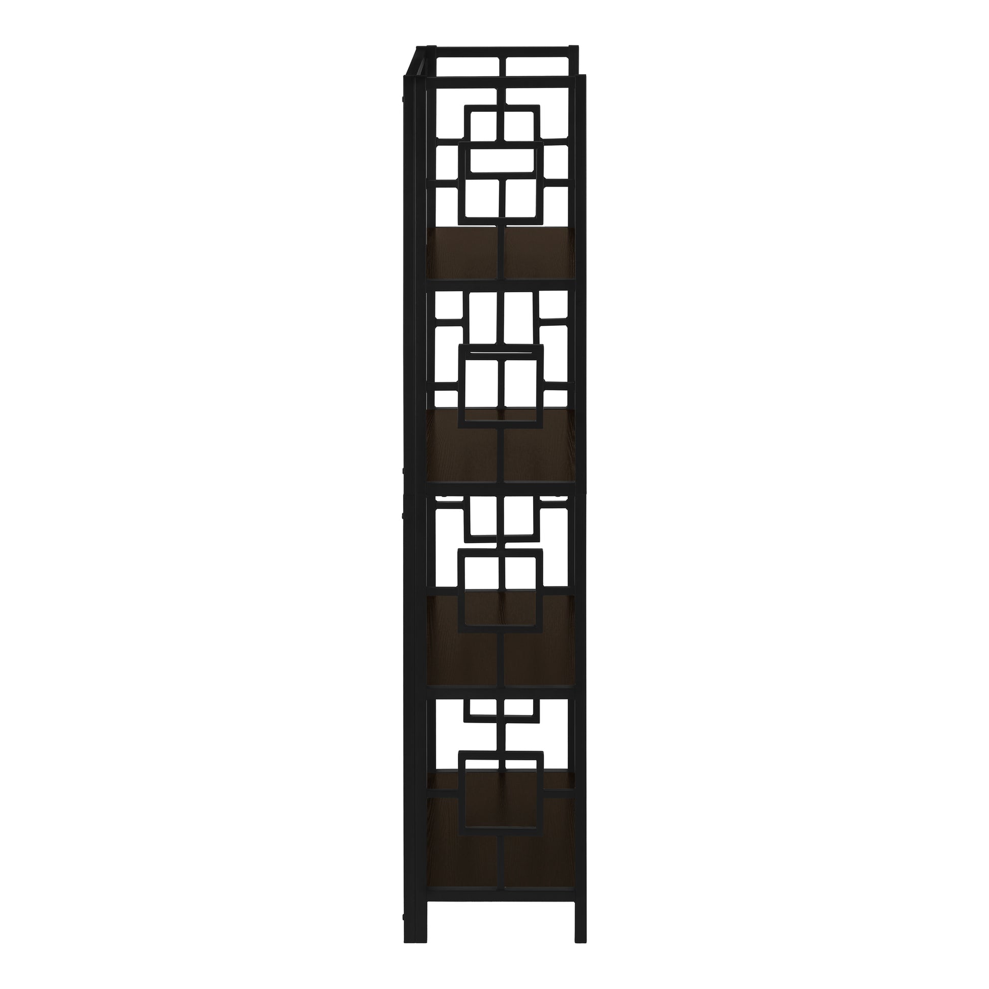 BOOKCASE - 62"H / ESPRESSO / BLACK METAL ETAGERE-Bookshelf-DECOROLALA