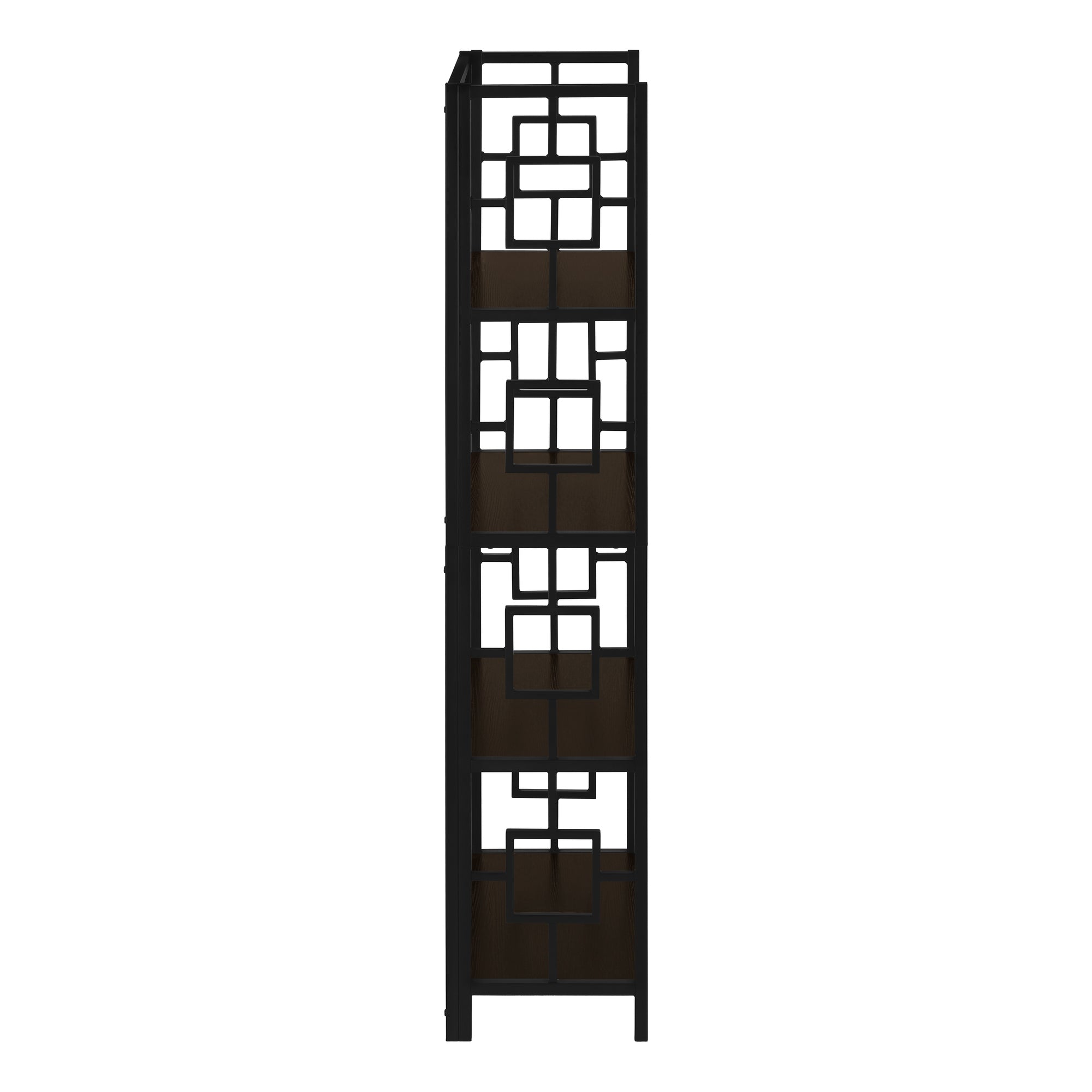 BOOKCASE - 62"H / ESPRESSO / BLACK METAL ETAGERE-Bookshelf-DECOROLALA