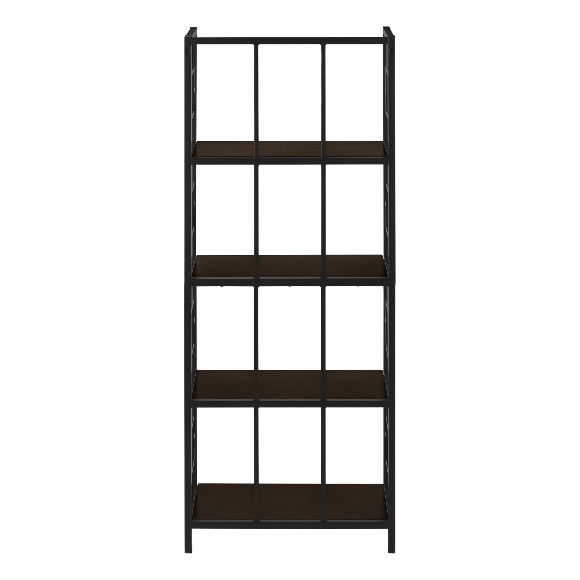 BOOKCASE - 62"H / ESPRESSO / BLACK METAL ETAGERE-Bookshelf-DECOROLALA