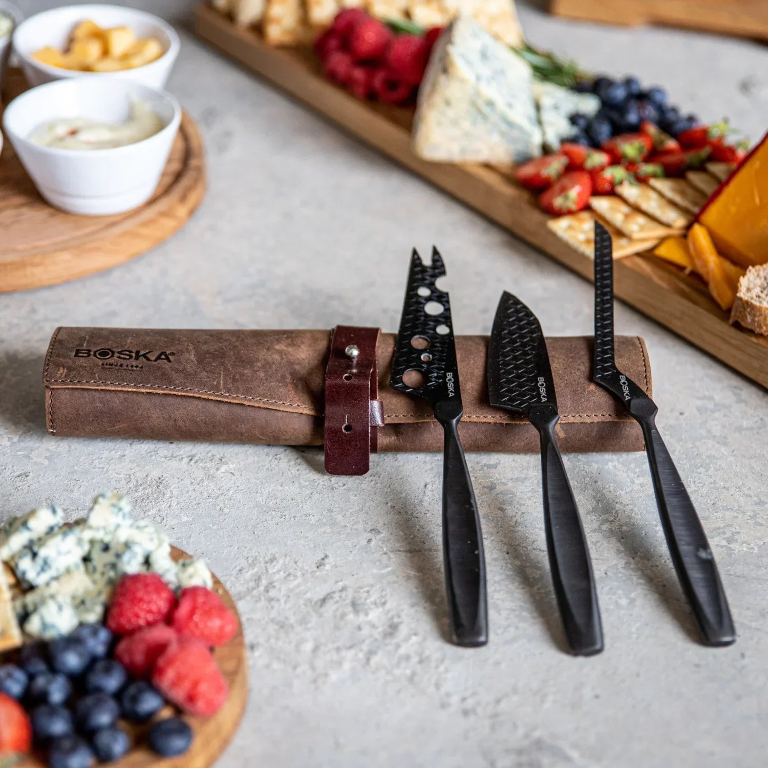 BOSKA Monaco+ 3-Piece Cheese Knife Set | Leather Roll-Knife Set-DECOROLALA