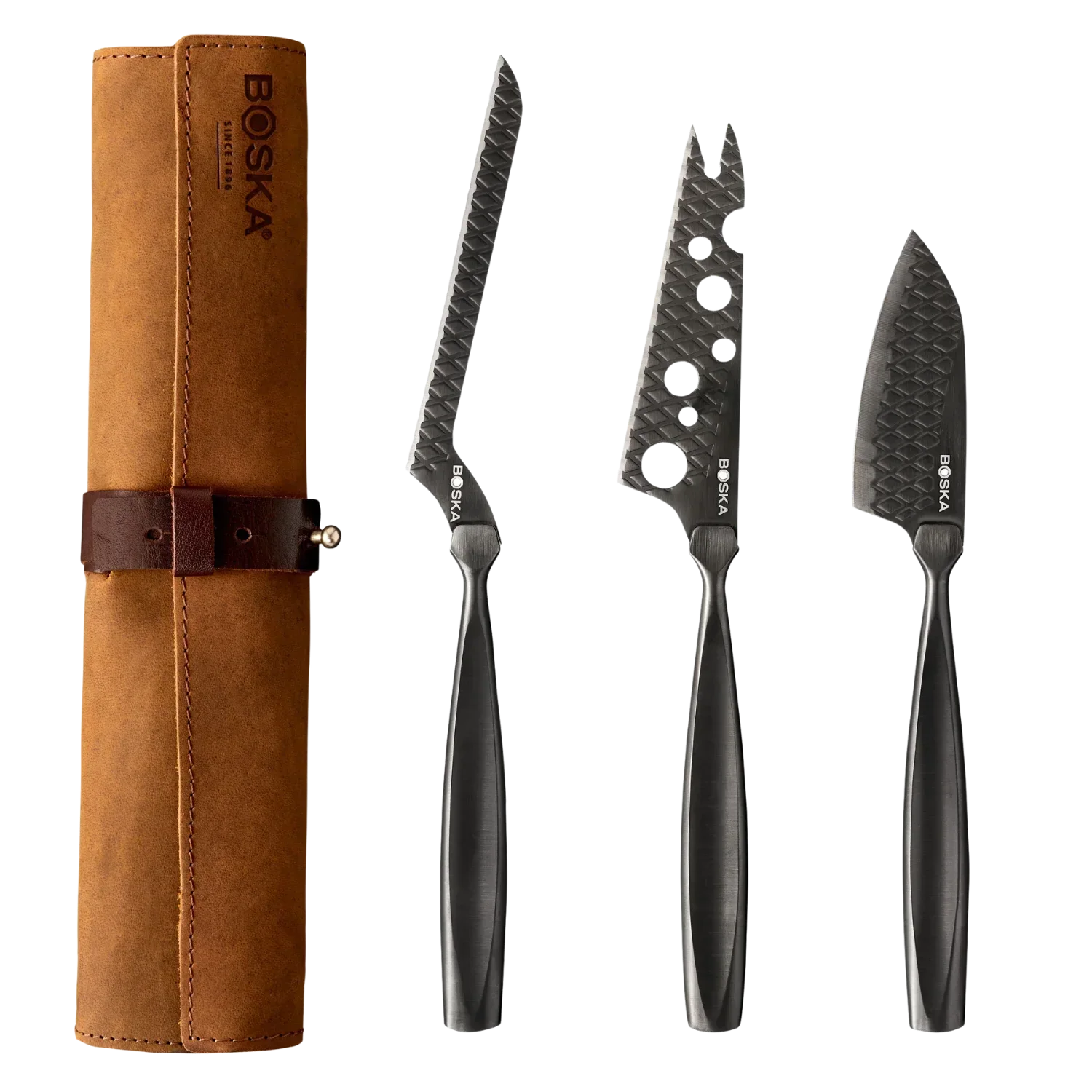 BOSKA Monaco+ 3-Piece Cheese Knife Set | Leather Roll-Knife Set-DECOROLALA