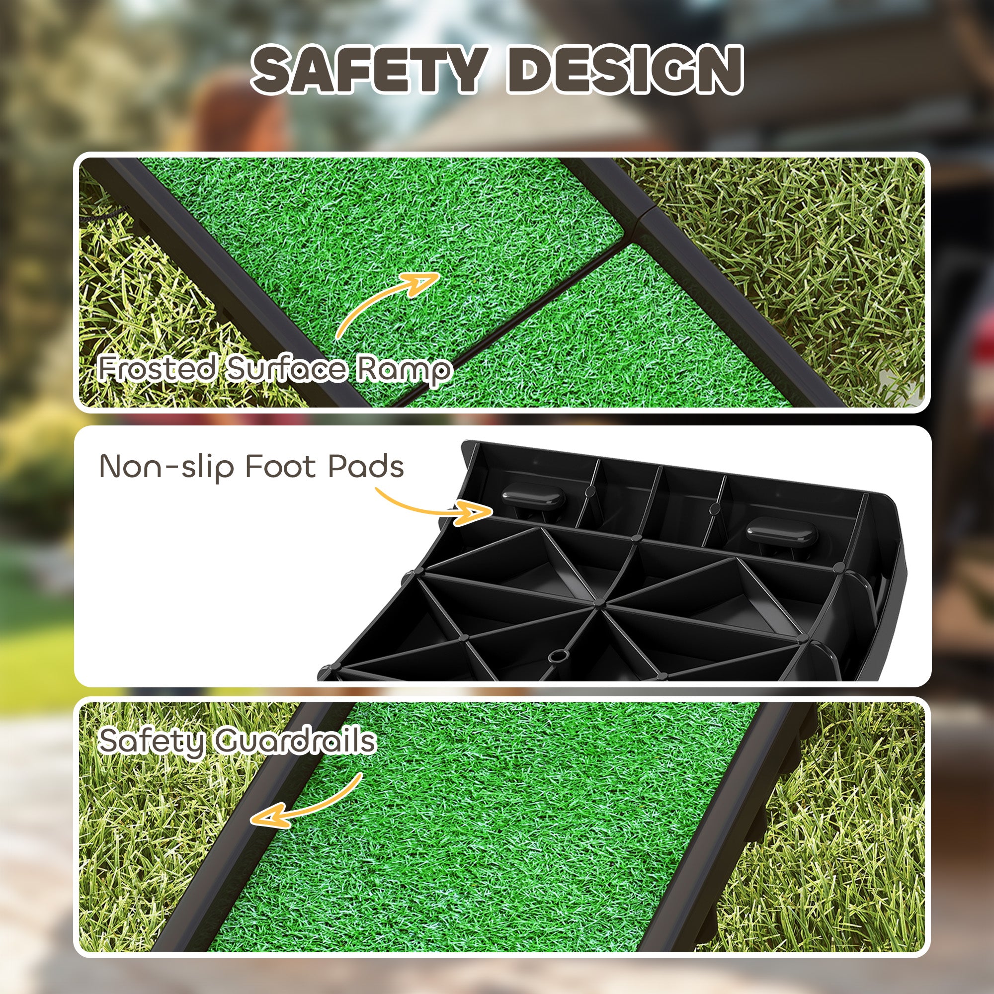 61 Inches Folding Pet Ramp with Grass Surface, Raised Side Rails, for Cars, SUVs