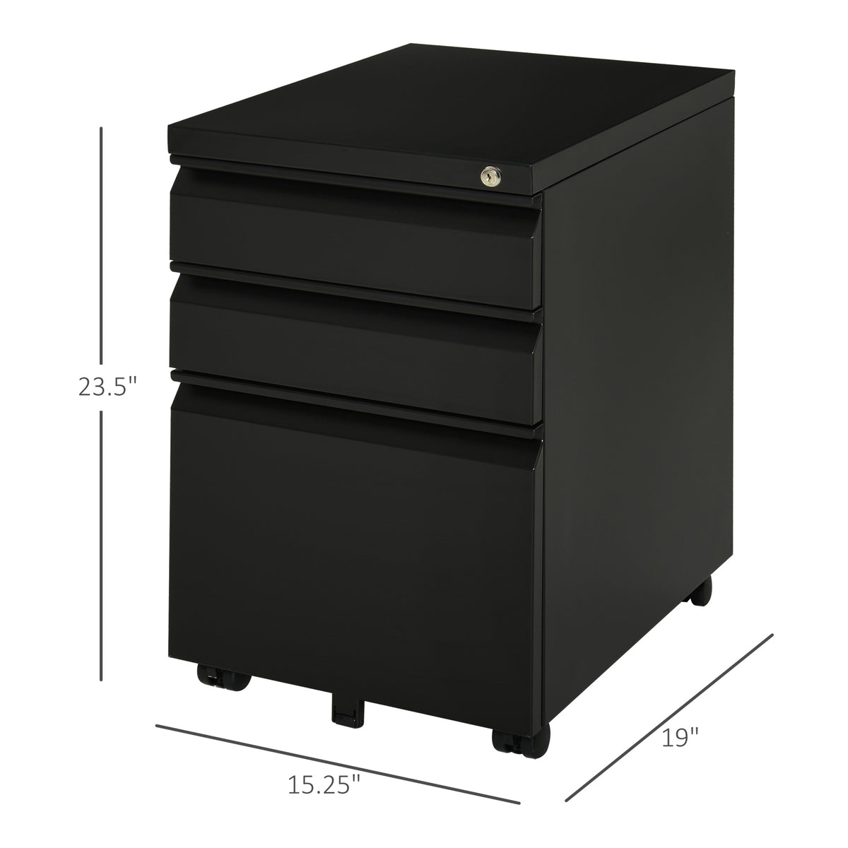 3-Drawer Lockable Steel Filing Cabinet on Wheels - Black