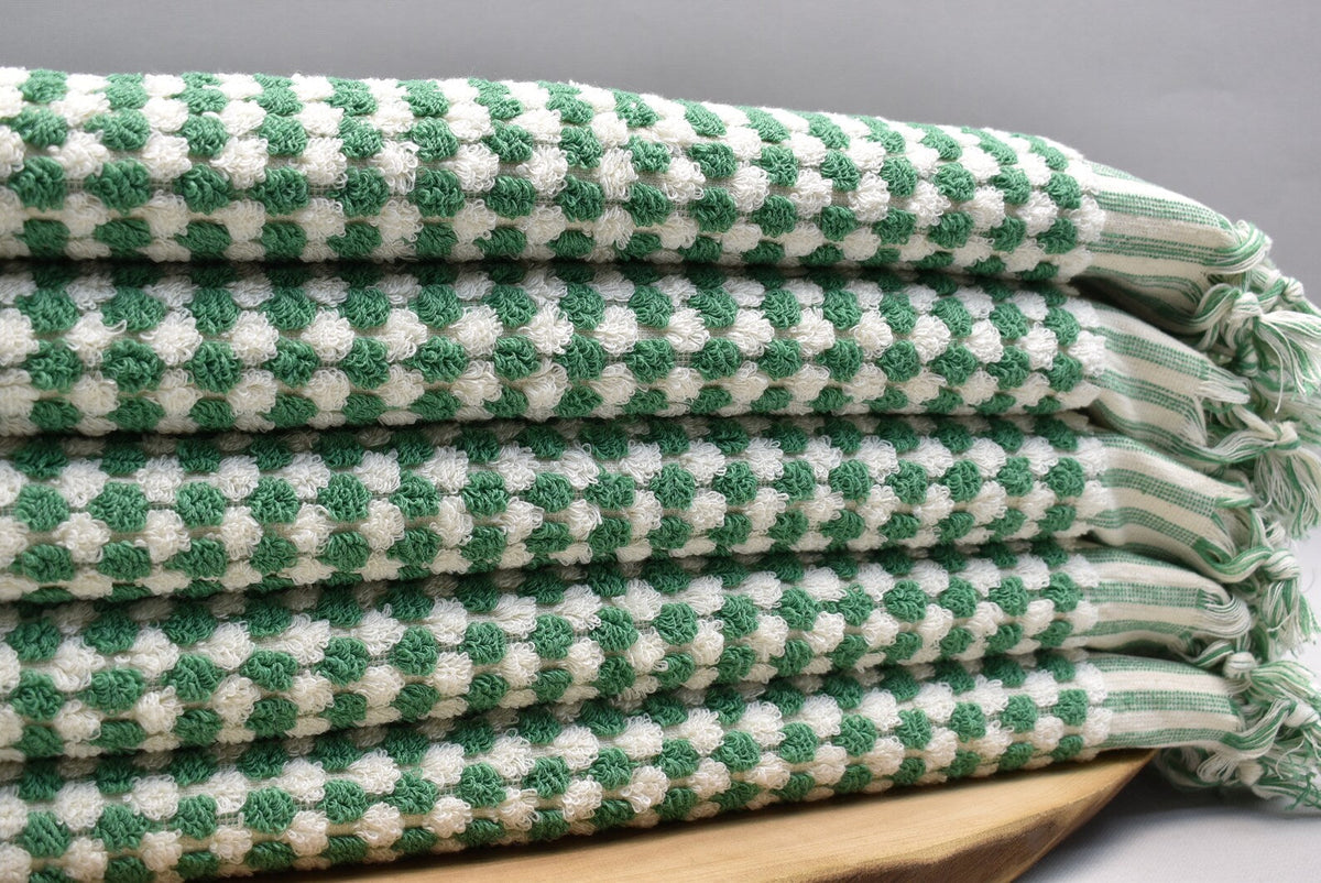 BUBBLE GREEN TERRY HAND TOWEL-Hand Towels-DECOROLALA