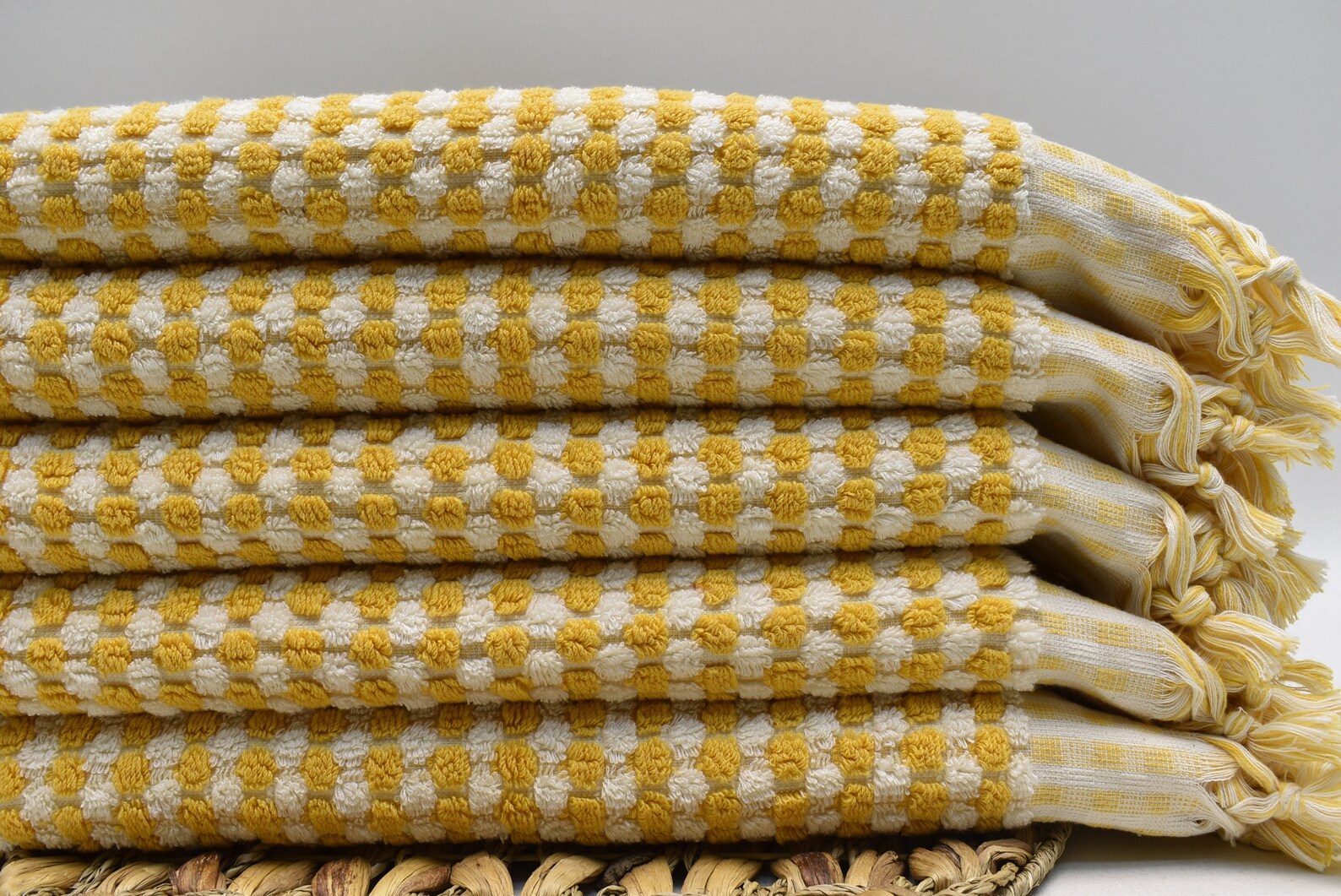 BUBBLE MUSTARD TERRY HAND TOWEL-Hand Towel-DECOROLALA