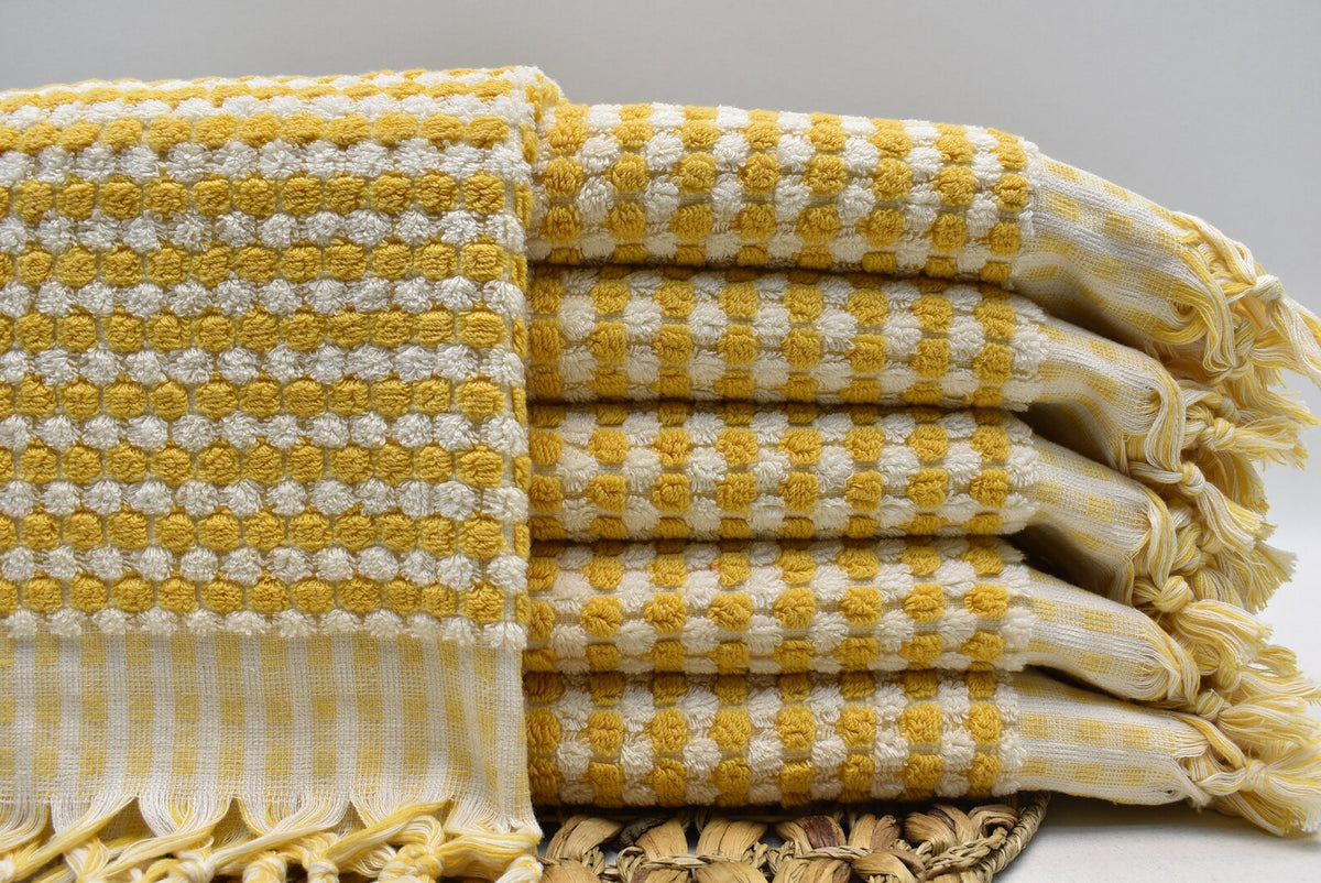 BUBBLE MUSTARD TERRY HAND TOWEL-Hand Towels-DECOROLALA