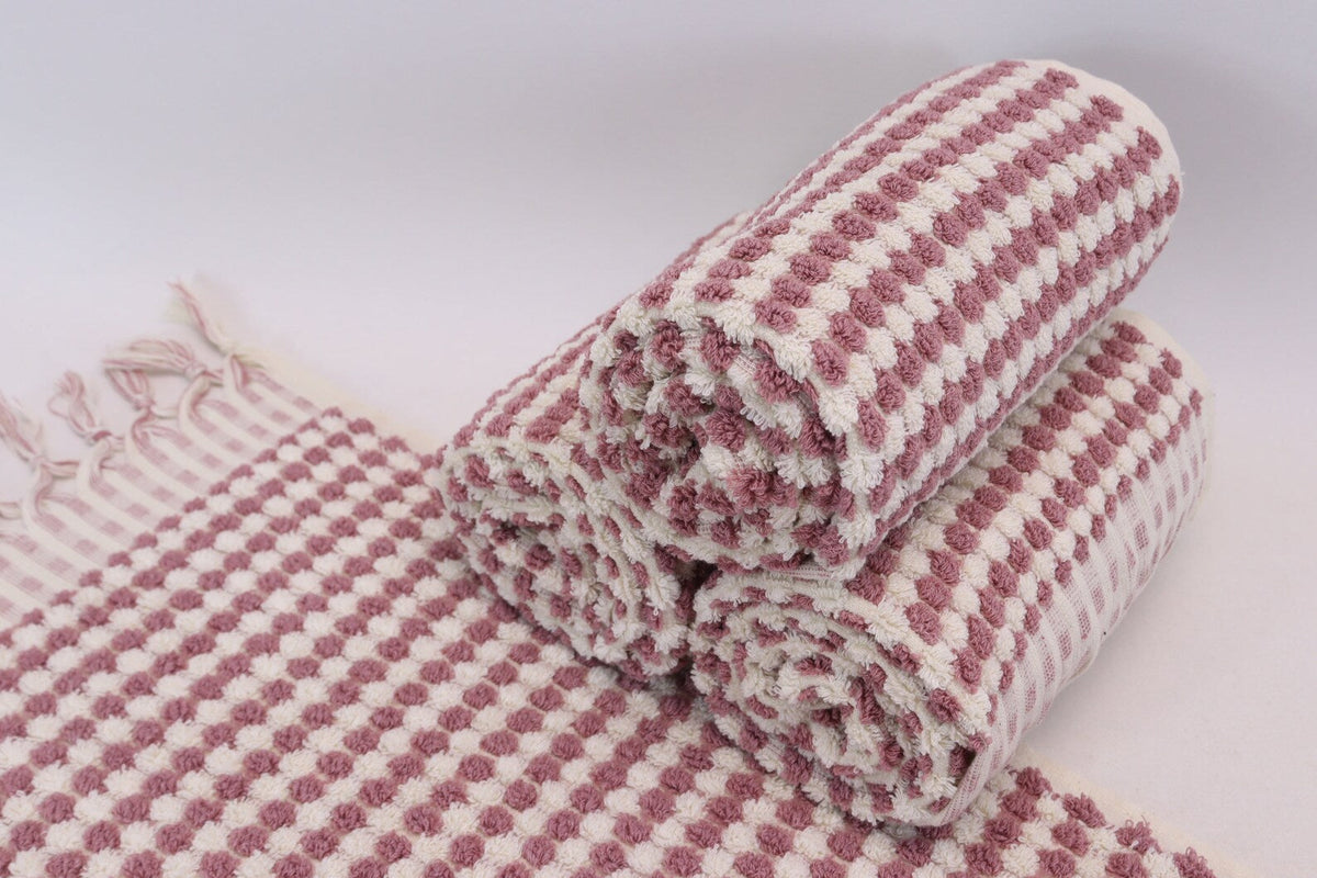 BUBBLE SALMON TERRY HAND TOWEL-Hand Towels-DECOROLALA