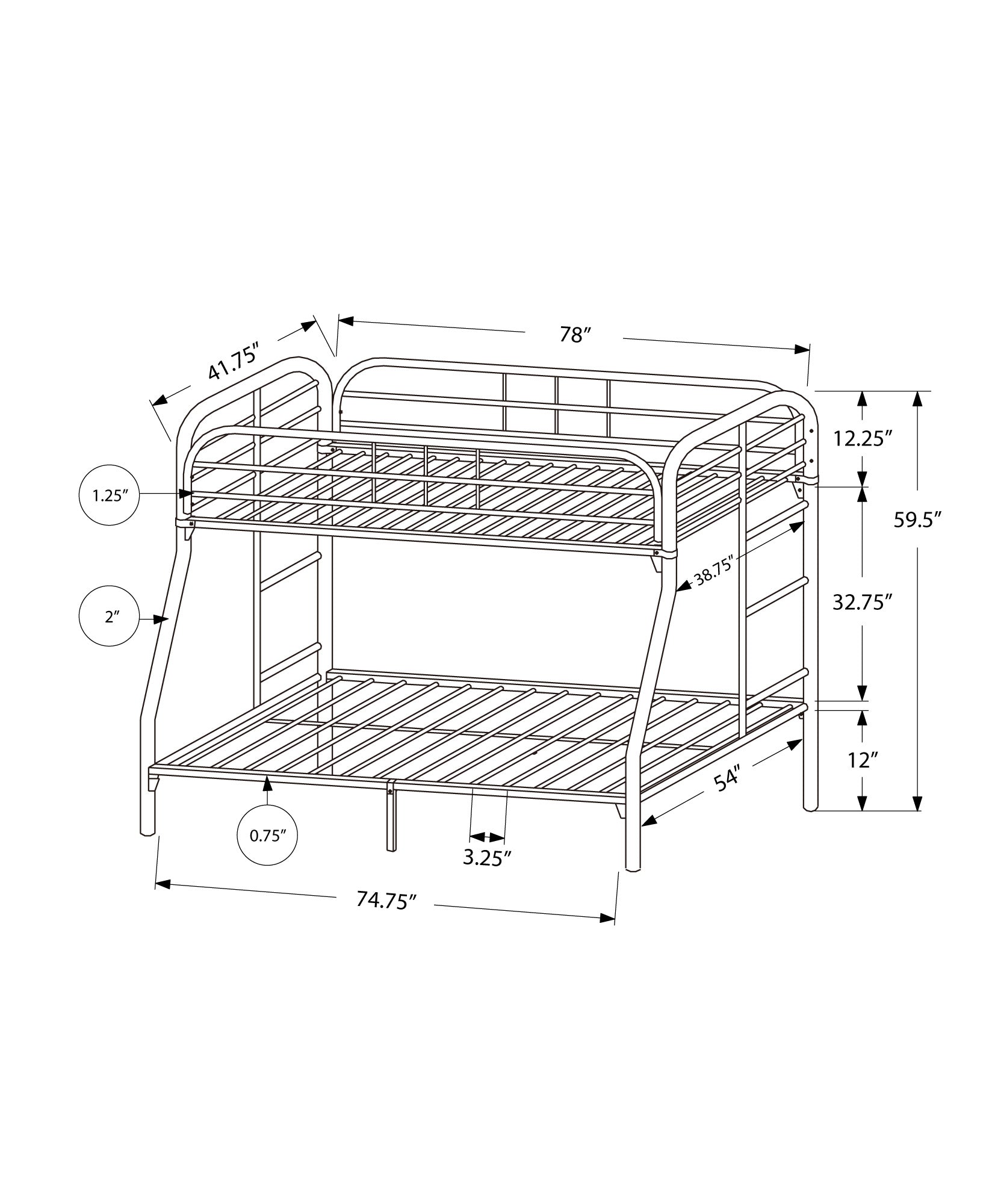 BUNK BED - TWIN / FULL SIZE / SILVER METAL-Bunk Bed-DECOROLALA