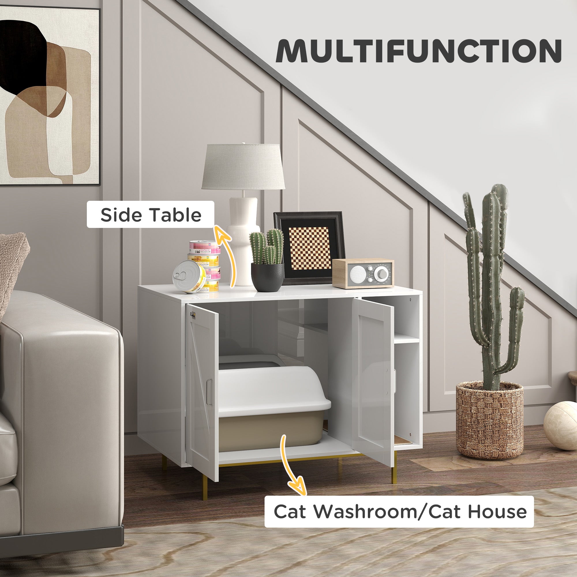 Cat Litter Box Enclosure, Hidden Litter Box with Scratching Pad, Storage, for Living Room, Bedroom, 31.5" x 20" x 24"