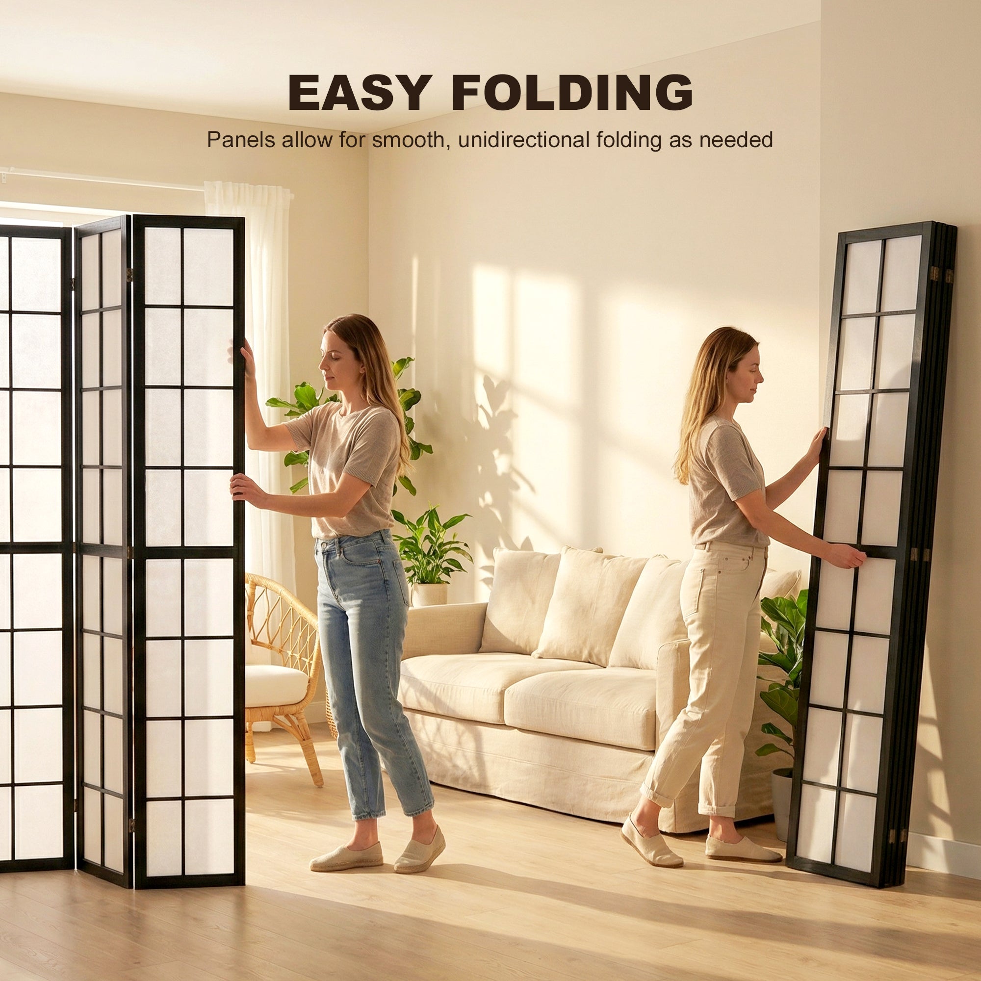 4 Panel Room Divider, 5.6 ft Folding Wall Divider Room Partition for Home Office, Bedroom, Living Room, Black