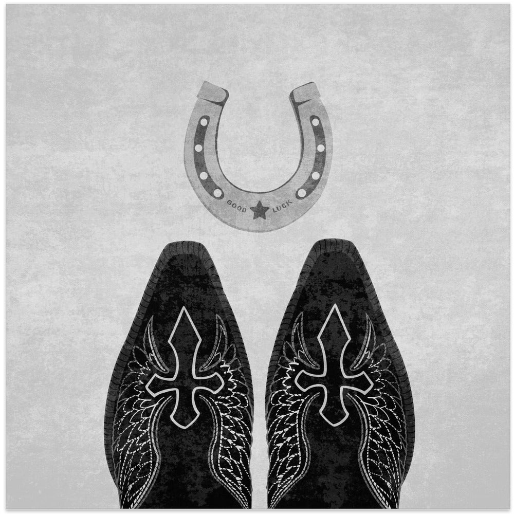 BW Cowboy Boots and Horseshoe Wall Art-canvas-DECOROLALA