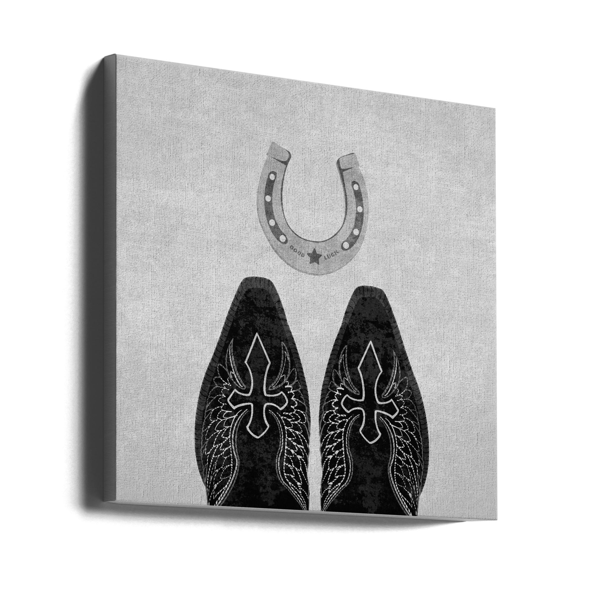 BW Cowboy Boots and Horseshoe Wall Art-canvas-DECOROLALA