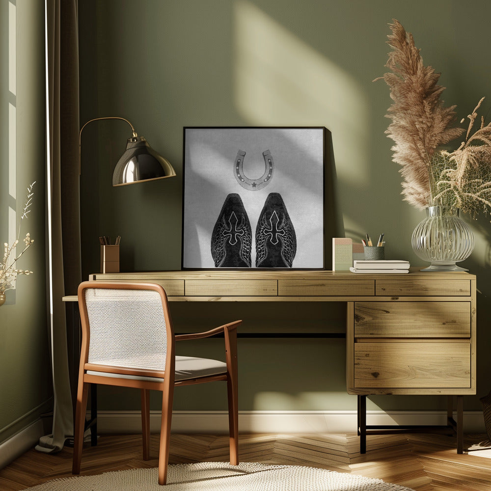 BW Cowboy Boots and Horseshoe Wall Art-canvas-DECOROLALA