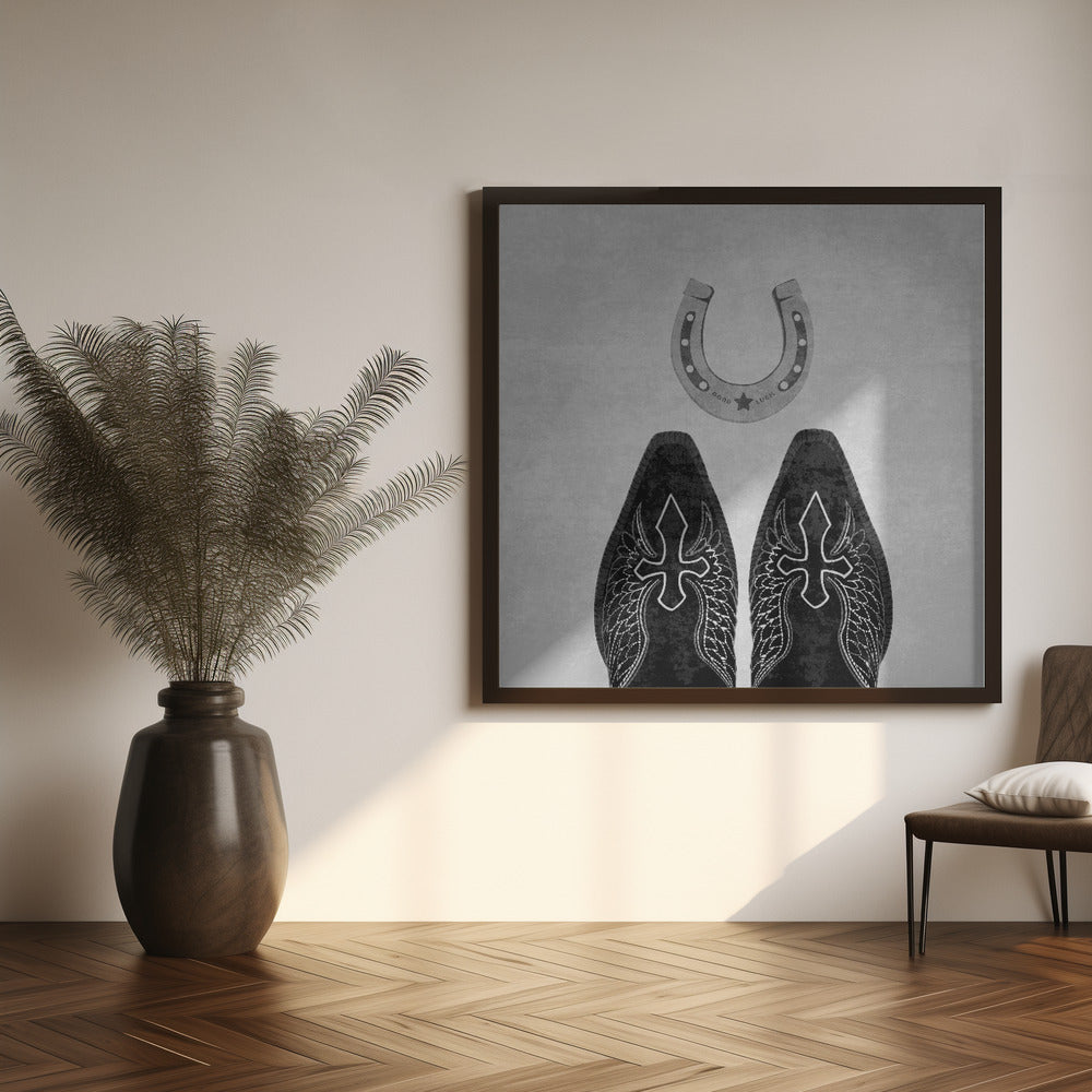 BW Cowboy Boots and Horseshoe Wall Art-canvas-DECOROLALA