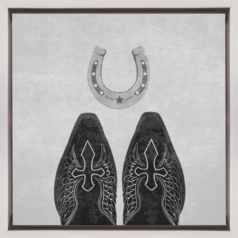 BW Cowboy Boots and Horseshoe Wall Art-canvas-DECOROLALA