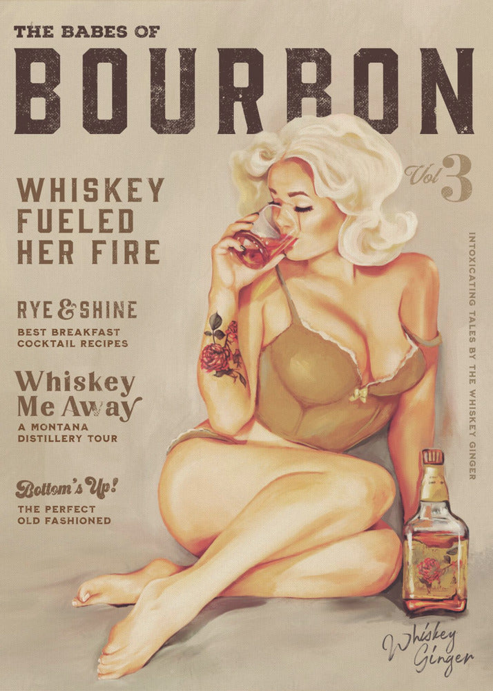 Babes of Bourbon Vol 3 Sexy Vintage Pin Up Girl Drinking Whiskey-canvas-DECOROLALA