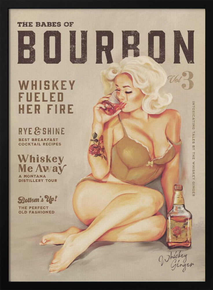 Babes of Bourbon Vol 3 Sexy Vintage Pin Up Girl Drinking Whiskey-canvas-DECOROLALA