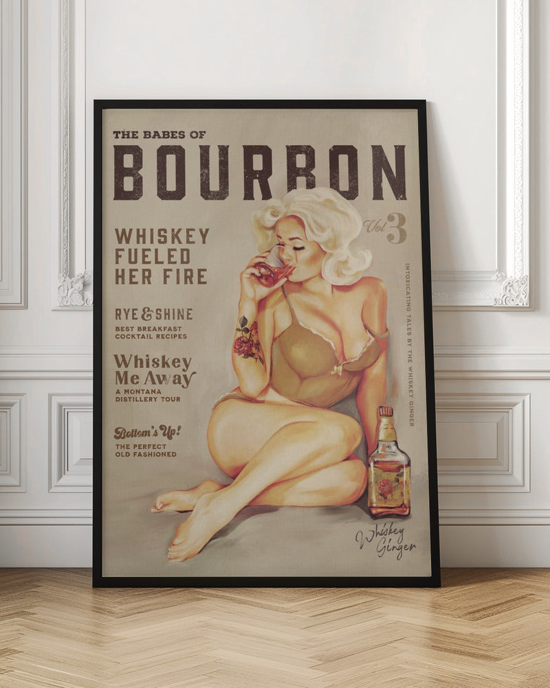 Babes of Bourbon Vol 3 Sexy Vintage Pin Up Girl Drinking Whiskey-canvas-DECOROLALA