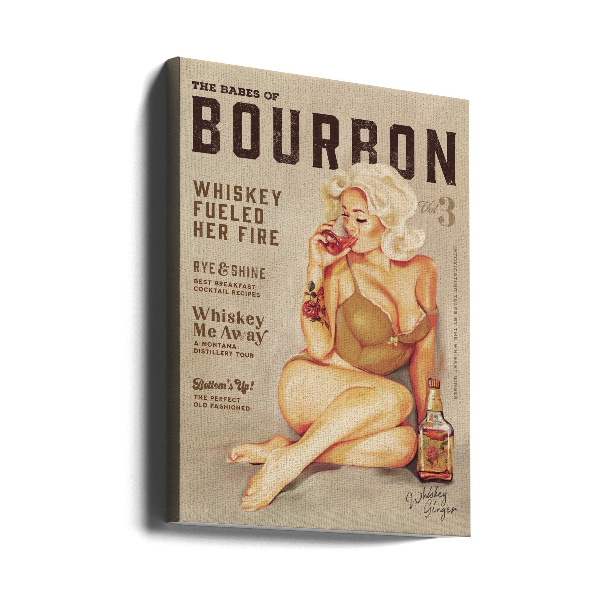 Babes of Bourbon Vol 3 Sexy Vintage Pin Up Girl Drinking Whiskey-canvas-DECOROLALA