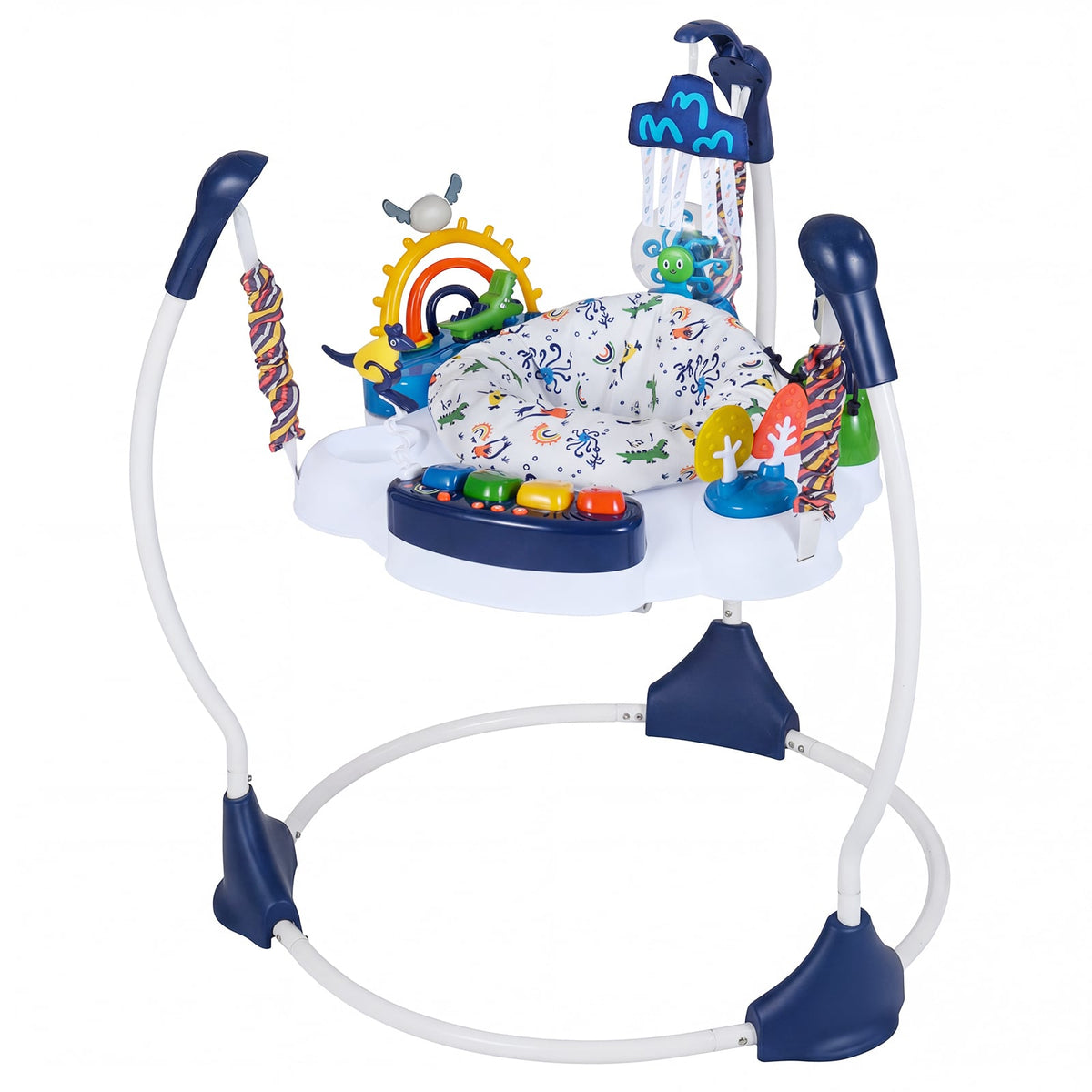 Baby Activity Center Baby Jumper and Bouncer with 6 Interactive Toys Lights and Music-Blue-Baby Gyms & Playmats-DECOROLALA