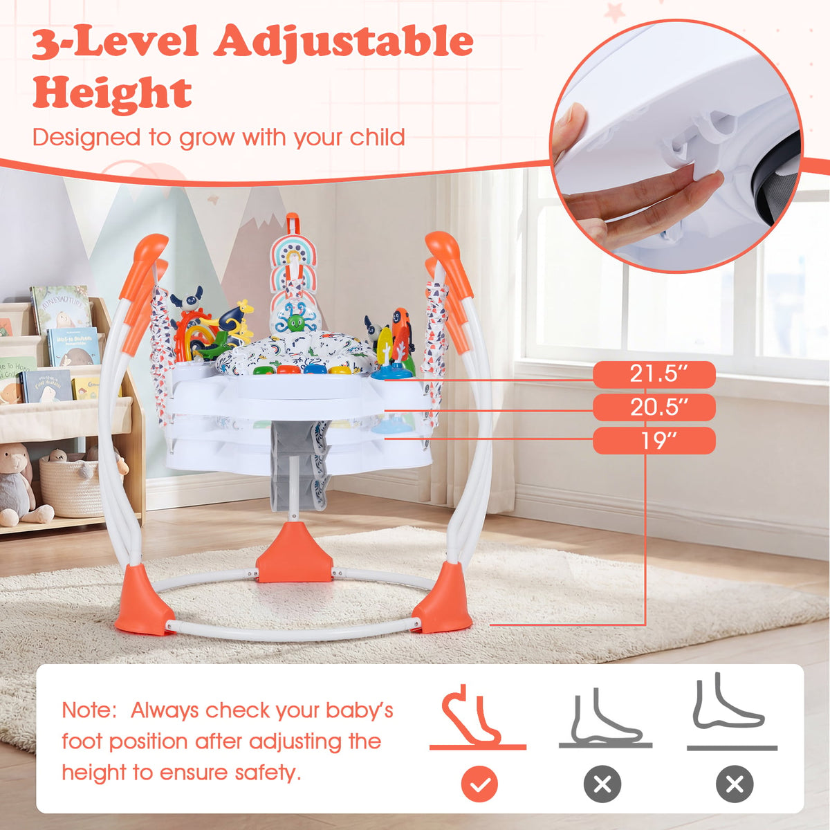 Baby Activity Center Baby Jumper and Bouncer with 6 Interactive Toys Lights and Music-Orange-Baby Gyms & Playmats-DECOROLALA