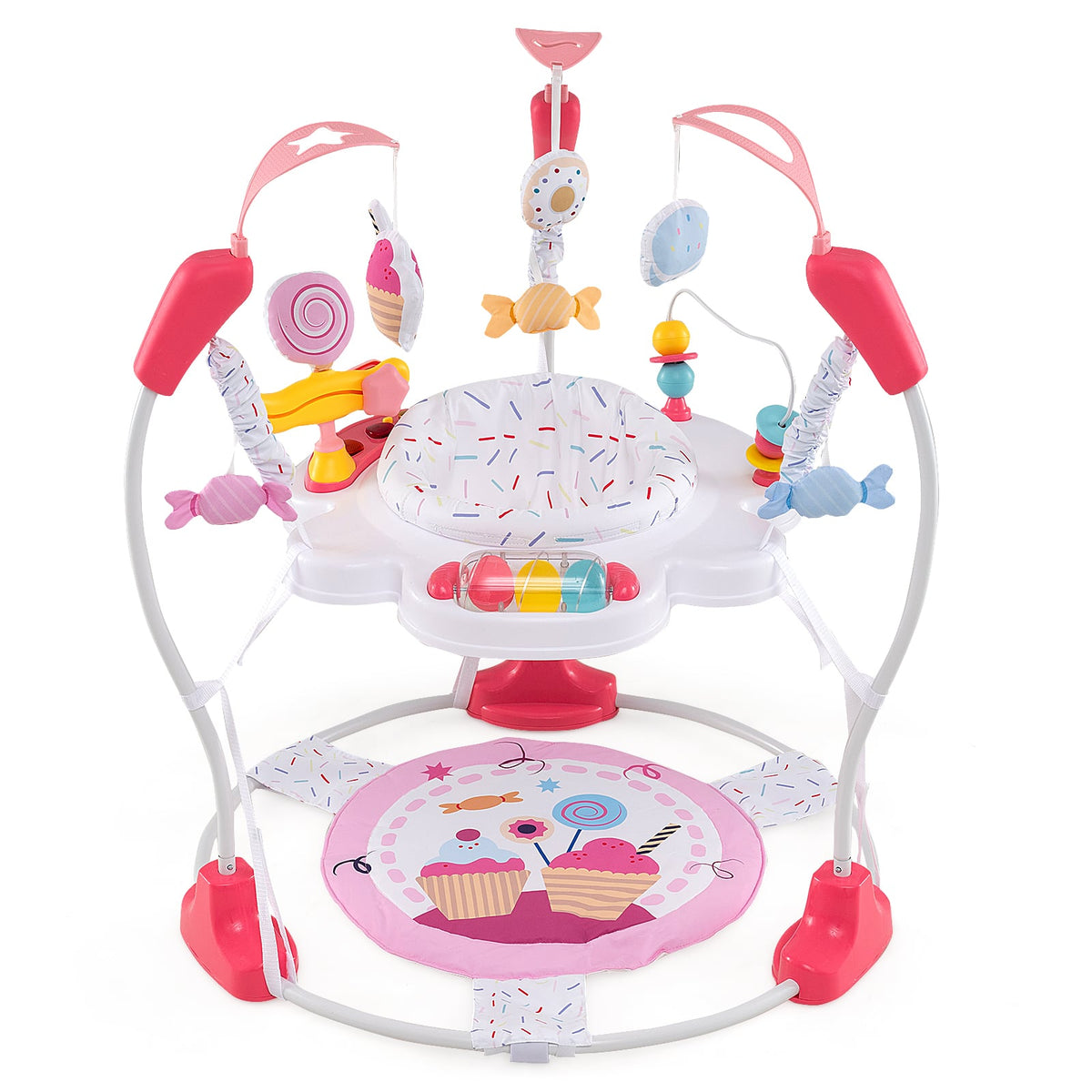 Baby Activity Center Height Adjustable Baby Bouncing Saucer with Interactive Toys-Pink-Baby Gyms & Playmats-DECOROLALA
