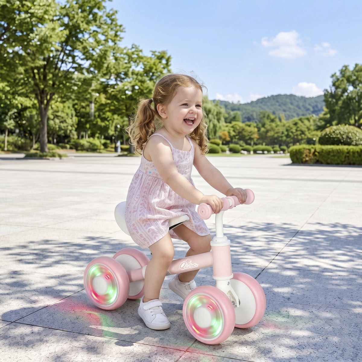 Baby Balance Bike for 12-24 Months Boys and Girls, Toddler Balance Bike with 4 Flashing Silent Wheels, Pink-Toys & Games > Baby & Toddler Toys > Riding & Rocking Toys-DECOROLALA