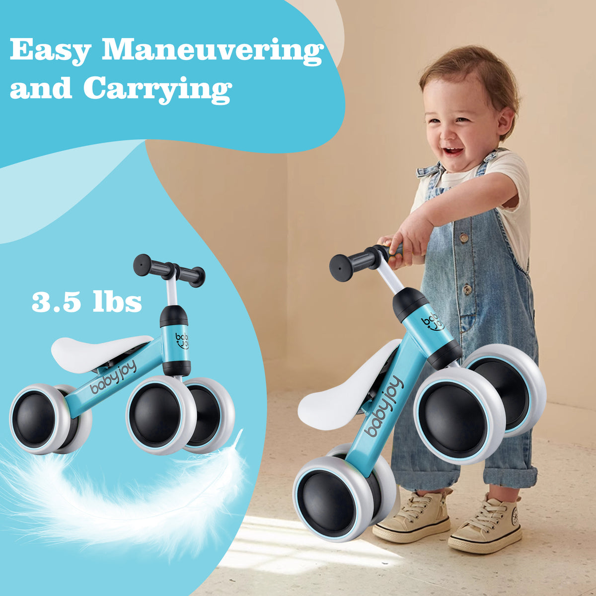 Baby Balance Bike for 2 Years Old Boys Girls No Pedal 4 Wheels
