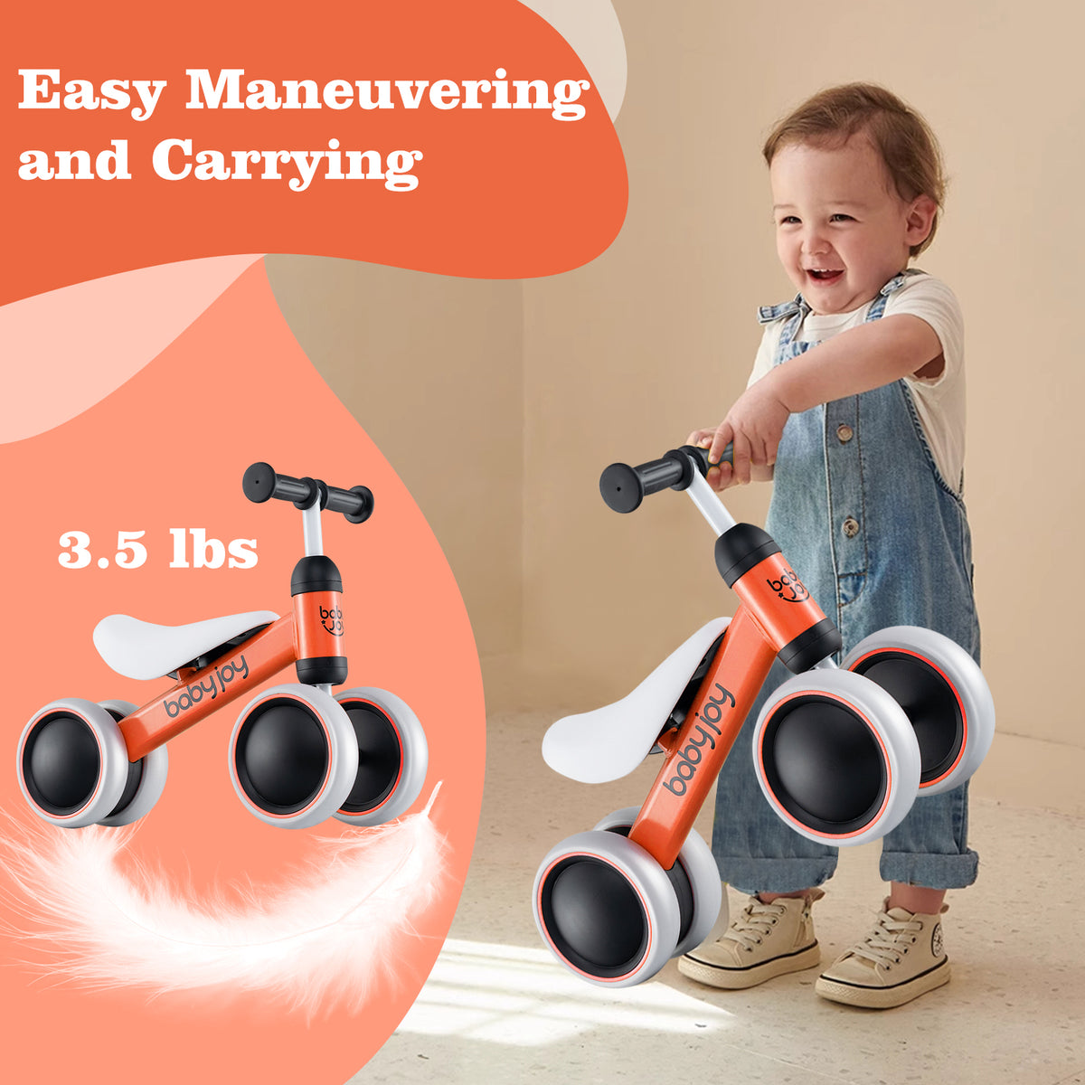 Baby Balance Bike for 2 Years Old Boys Girls No Pedal 4 Wheels