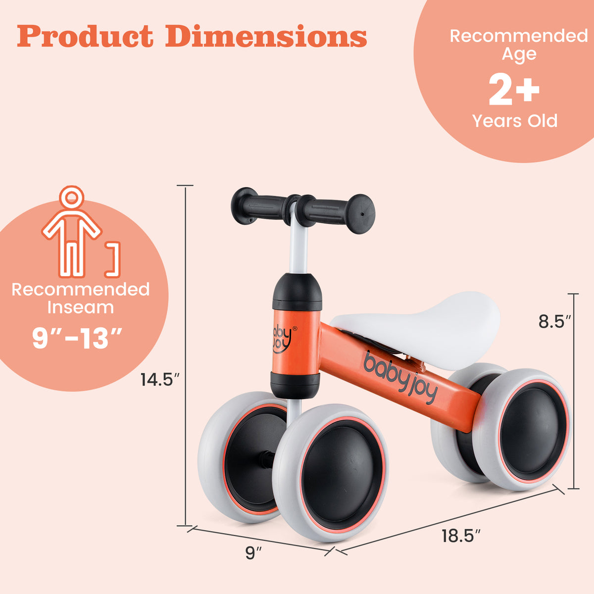 Baby Balance Bike for 2 Years Old Boys Girls No Pedal 4 Wheels