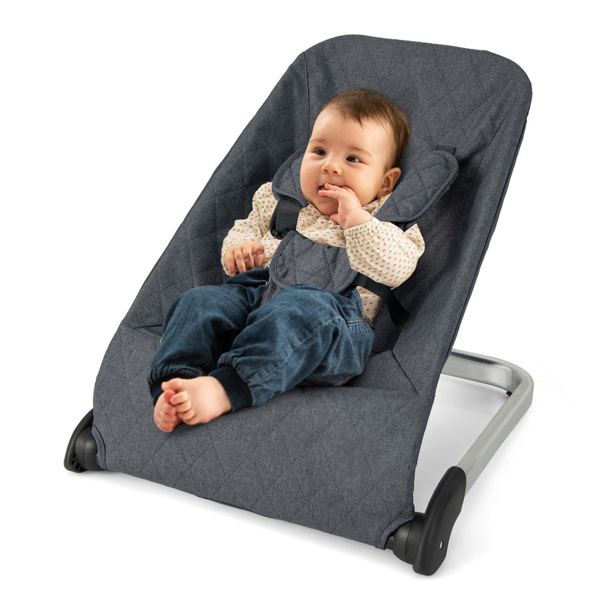 Baby Bouncer Seat with Aluminum and Metal Frame-Gray-Baby Bouncer & Rocker-DECOROLALA