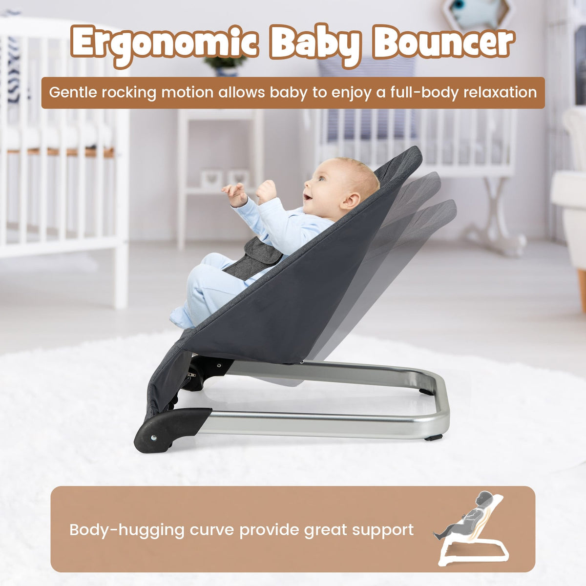 Baby Bouncer Seat with Aluminum and Metal Frame-Gray-Baby Bouncer & Rocker-DECOROLALA