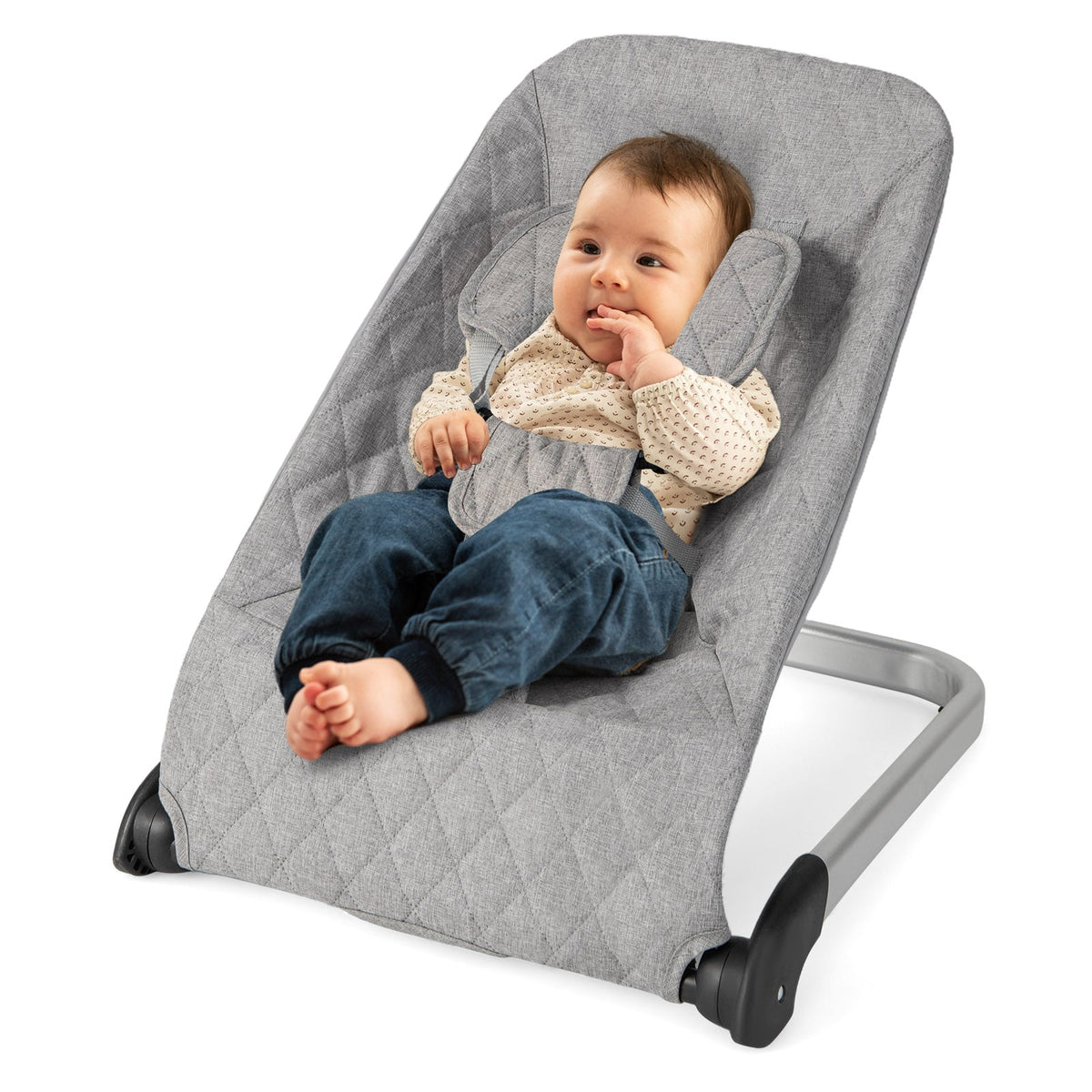 Baby Bouncer Seat with Aluminum and Metal Frame-Light Gray-Baby Bouncer & Rocker-DECOROLALA