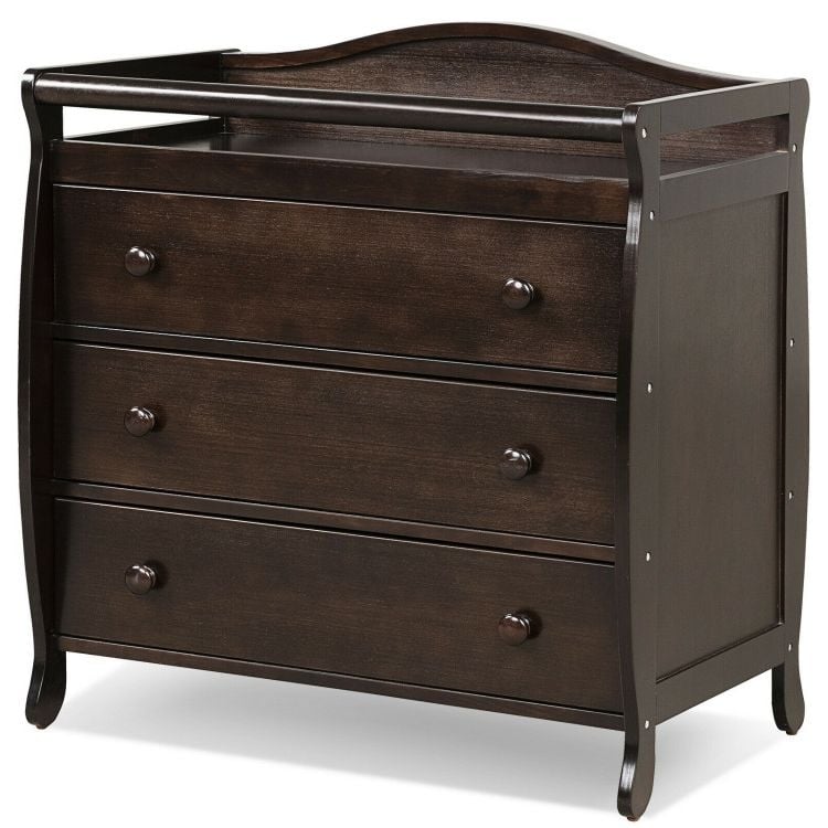 Baby Changing Table Infant Diaper with 3 Drawers and Safety Belt-Brown-Changing Tables-DECOROLALA