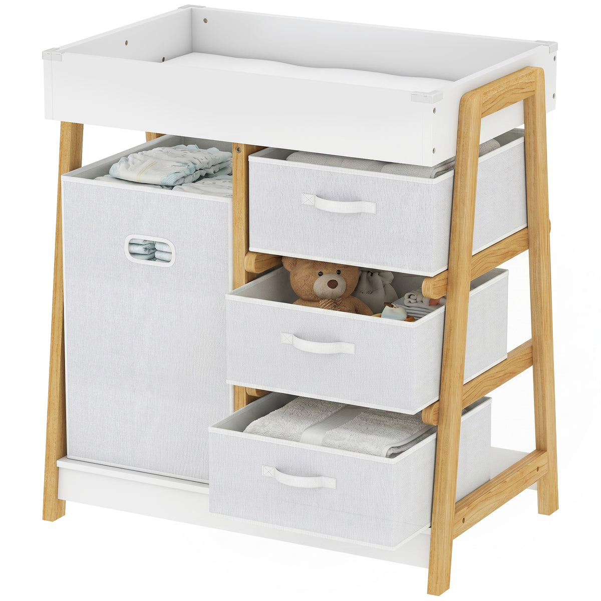 Baby Changing Table, Diaper Changing Station with Waterproof Pad, 3 Drawers and Large Basket for Newborn & Infant, White-Toys & Games > Toddler & Kids Furniture-DECOROLALA