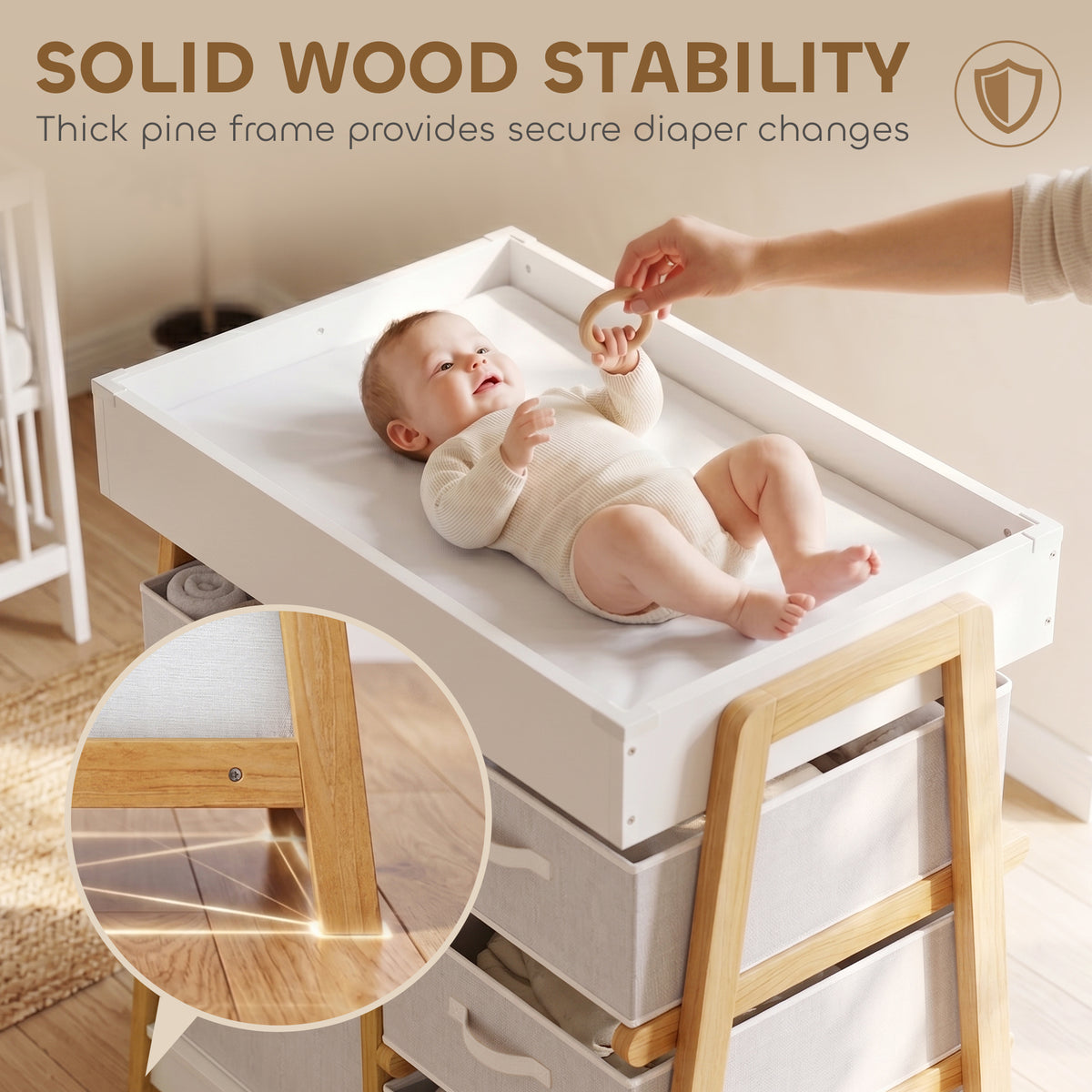 Baby Changing Table, Diaper Changing Station with Waterproof Pad, 3 Drawers and Large Basket for Newborn & Infant, White-Toys & Games > Toddler & Kids Furniture-DECOROLALA