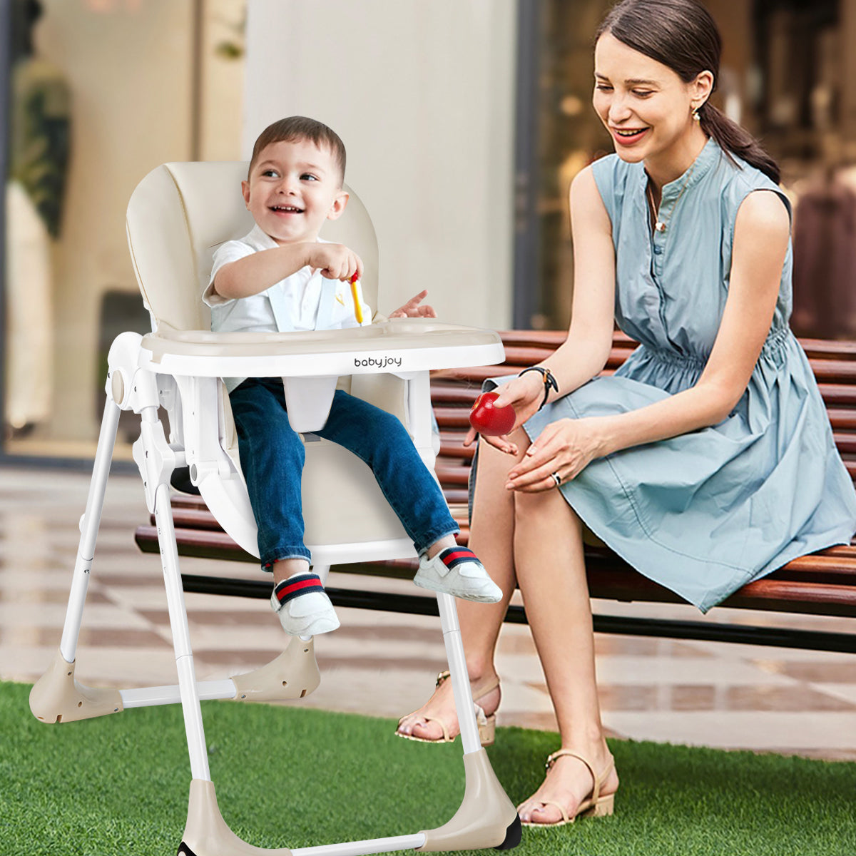Baby Convertible High Chair with Wheels-Beige-High Chairs-DECOROLALA