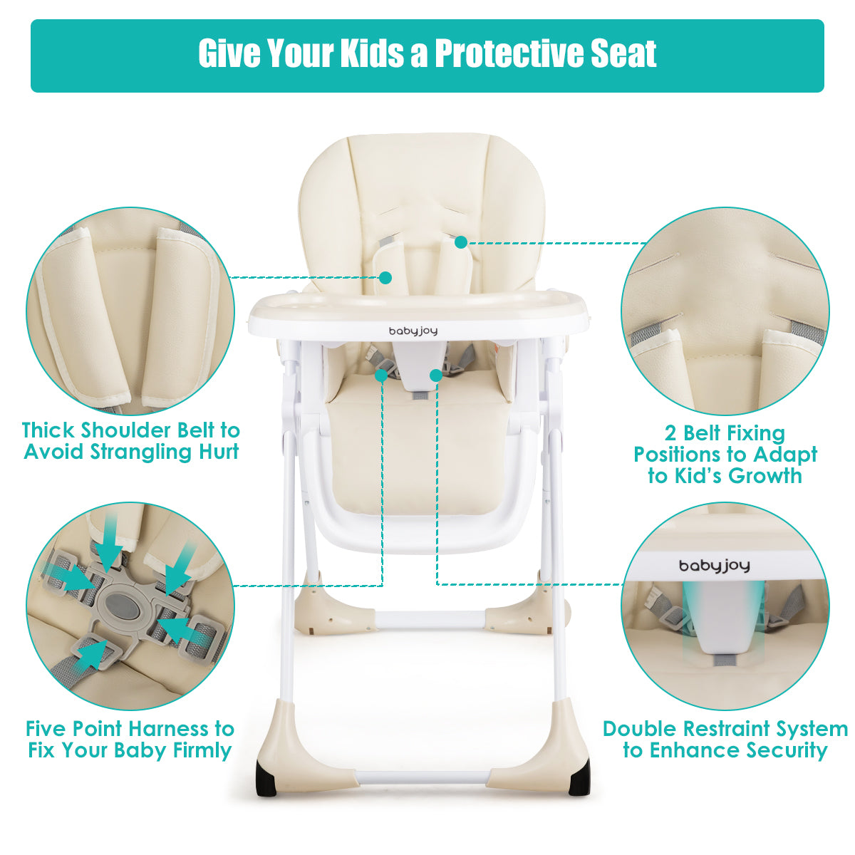 Baby Convertible High Chair with Wheels-Beige-High Chairs-DECOROLALA