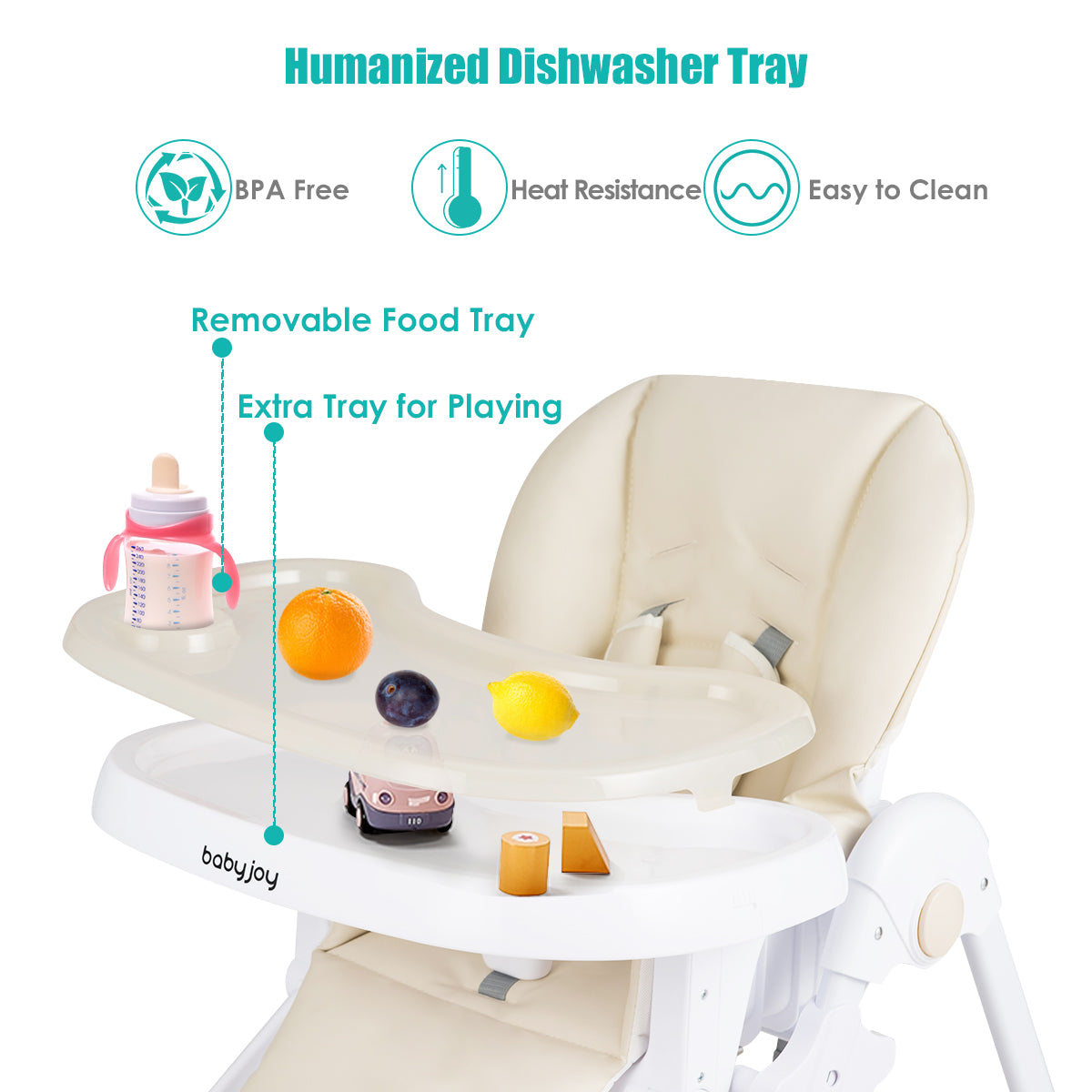 Baby Convertible High Chair with Wheels-Beige-High Chairs-DECOROLALA
