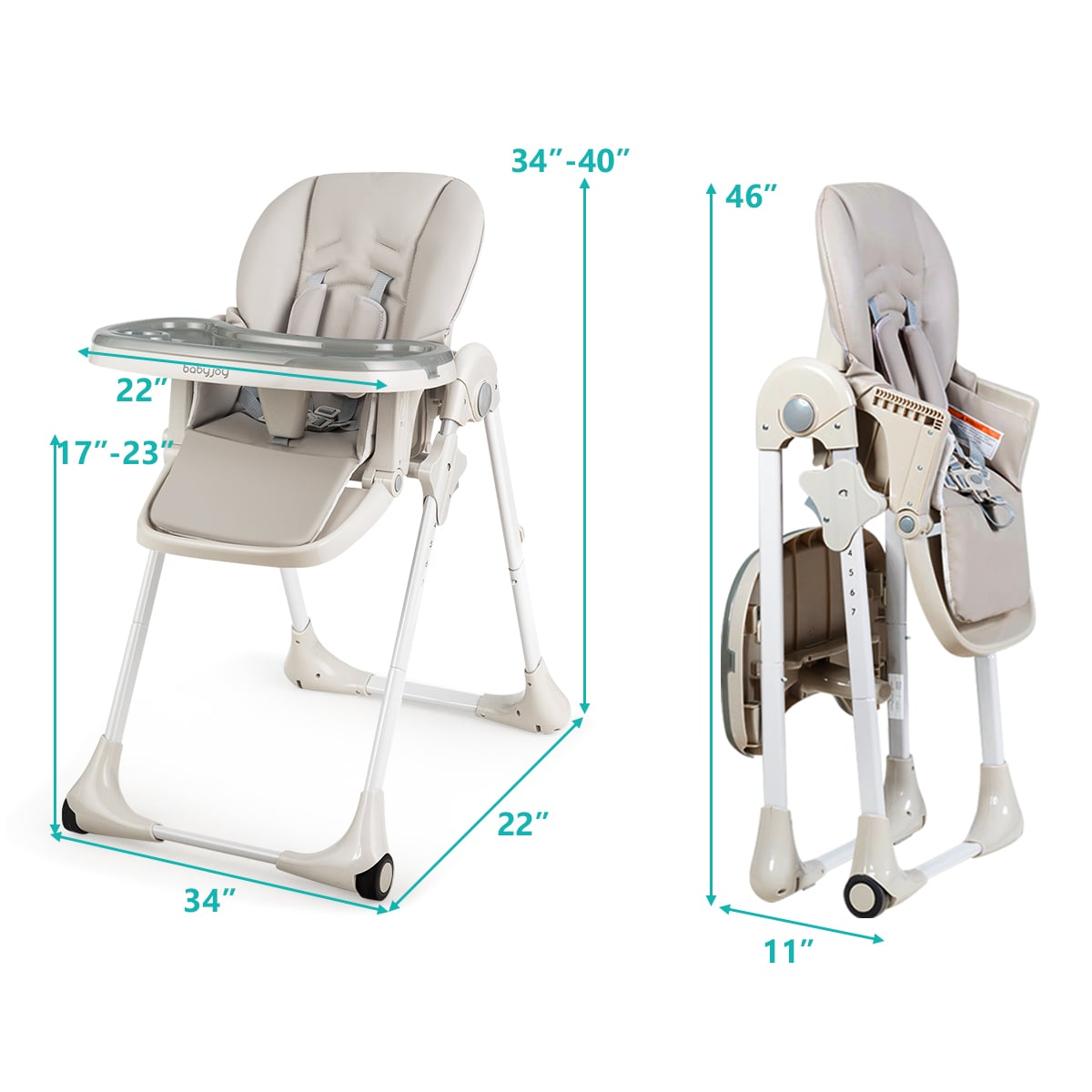 Baby Convertible High Chair with Wheels-Gray-High Chairs-DECOROLALA