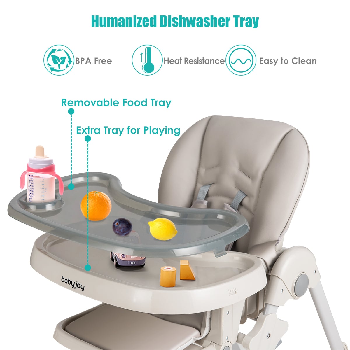Baby Convertible High Chair with Wheels-Gray-High Chairs-DECOROLALA