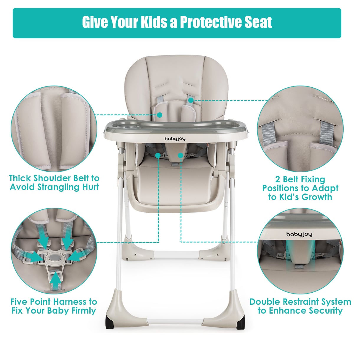 Baby Convertible High Chair with Wheels-Gray-High Chairs-DECOROLALA