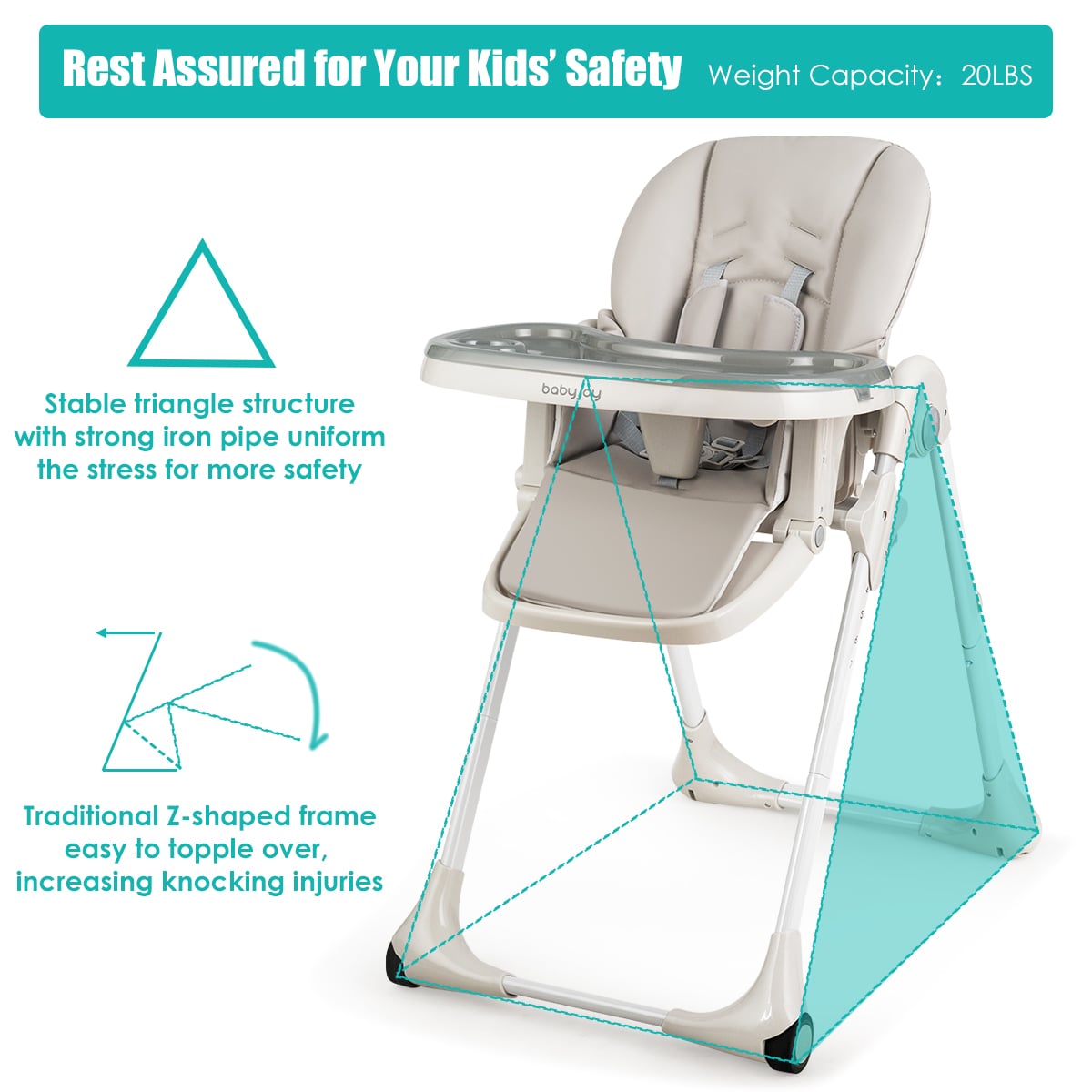 Baby Convertible High Chair with Wheels-Gray-High Chairs-DECOROLALA