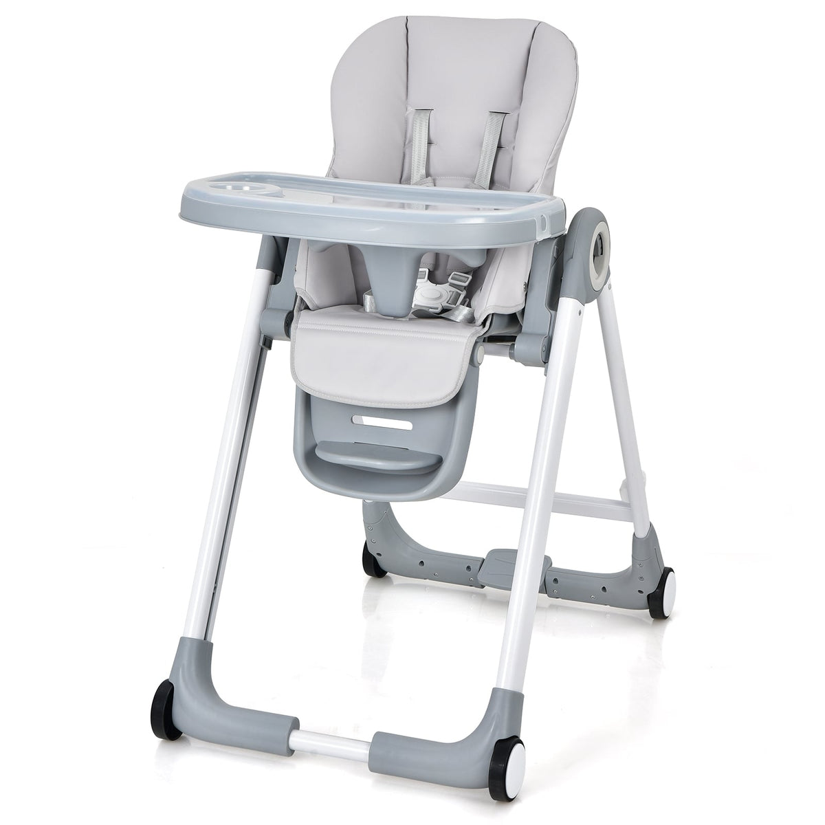 Baby Folding Convertible High Chair with Wheels and Adjustable Height-Gray-High Chairs-DECOROLALA