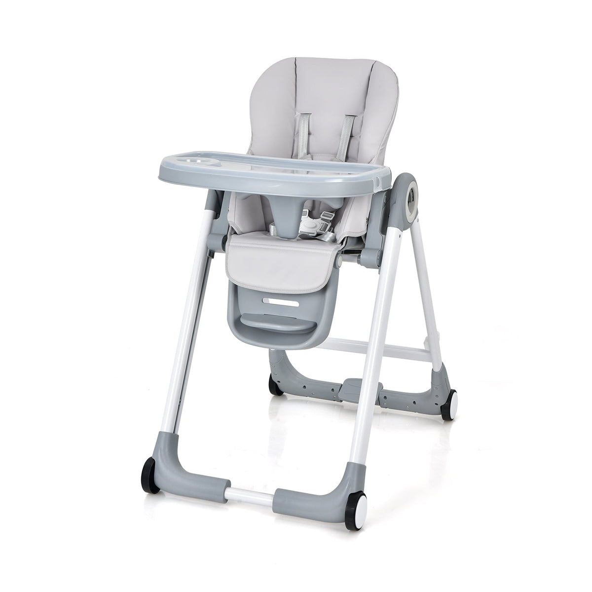 Baby Folding Convertible High Chair with Wheels and Adjustable Height-Gray-High Chairs-DECOROLALA