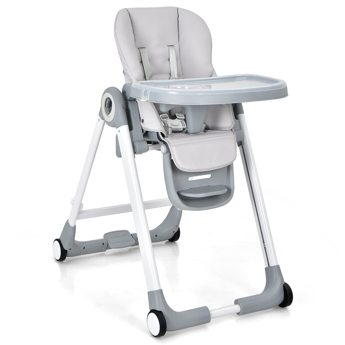 Baby Folding Convertible High Chair with Wheels and Adjustable Height-Gray-High Chairs-DECOROLALA