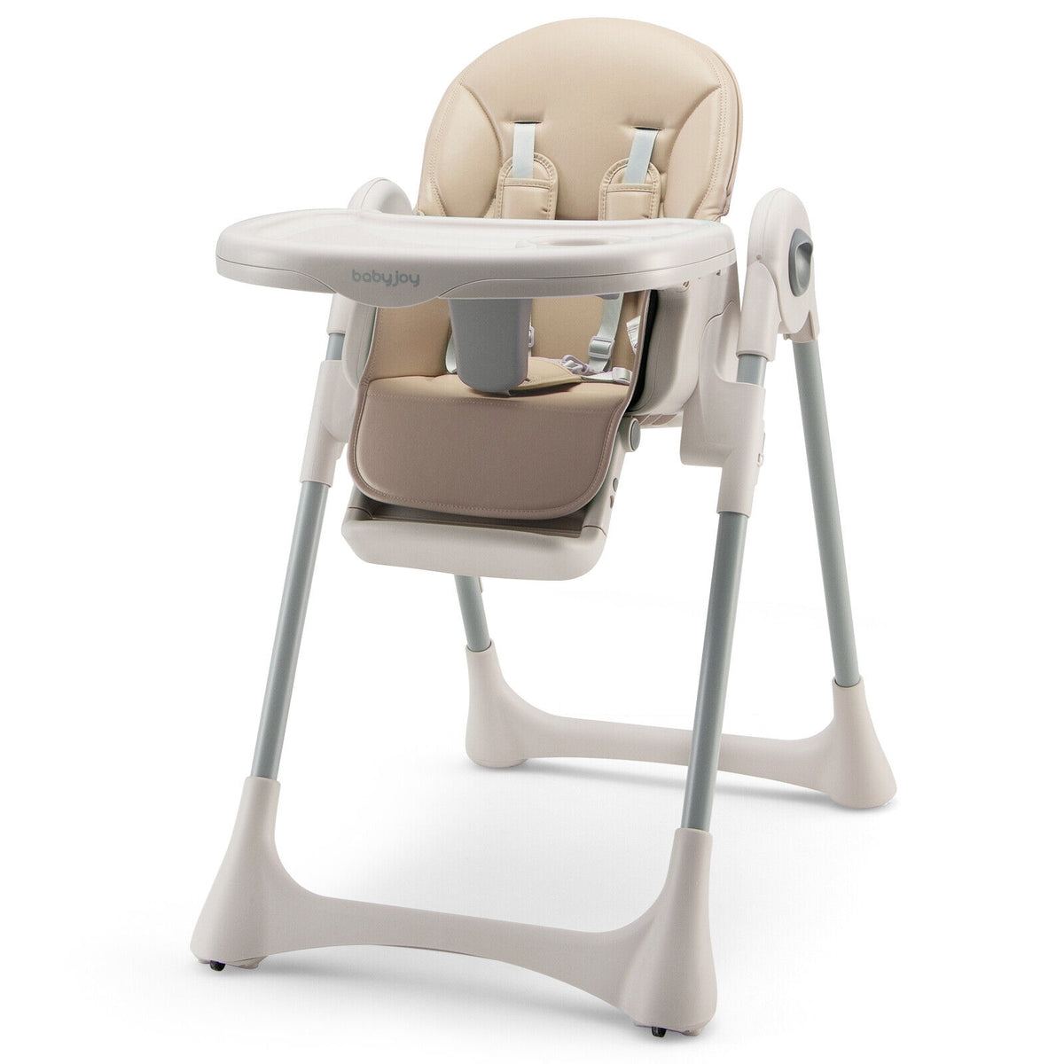 Baby Folding High Chair Dining Chair with Adjustable Height and Footrest-Beige-High Chairs-DECOROLALA