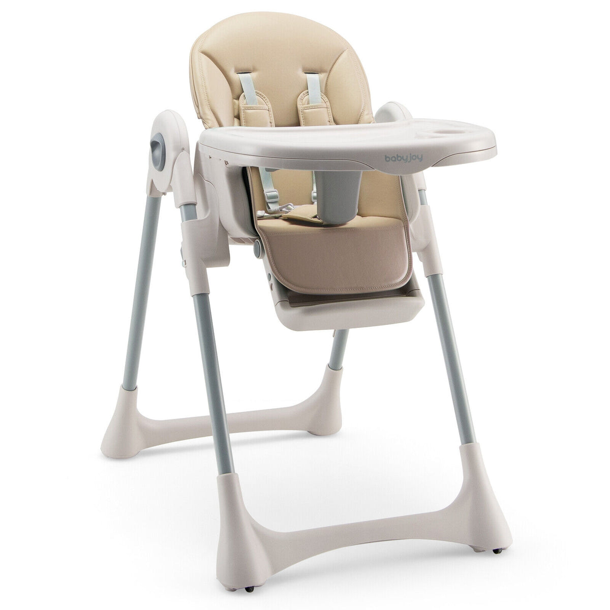 Baby Folding High Chair Dining Chair with Adjustable Height and Footrest-Beige-High Chairs-DECOROLALA