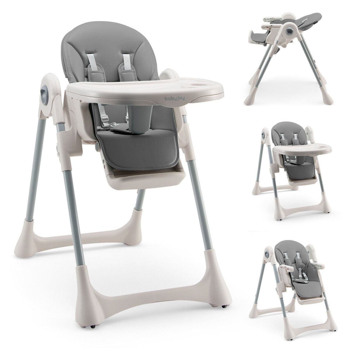 Baby Folding High Chair Dining Chair with Adjustable Height and Footrest-Gray-High Chairs-DECOROLALA