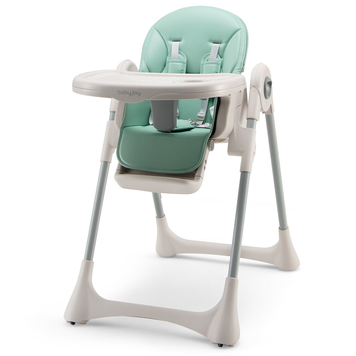 Baby Folding High Chair Dining Chair with Adjustable Height and Footrest-Green-High Chairs-DECOROLALA